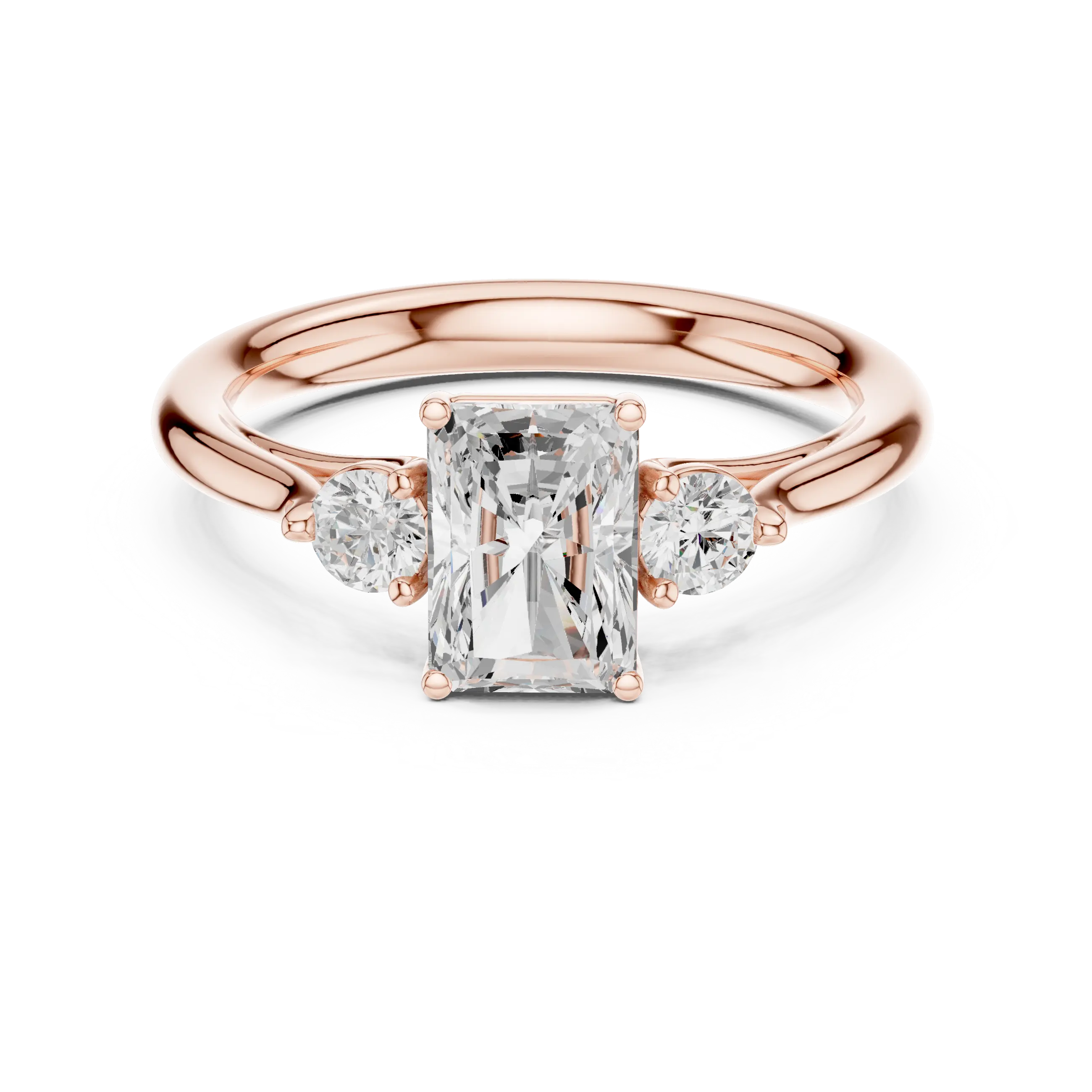 MJR074 - Radiant Cut Round Flanked Trio Comfort Fit Ring