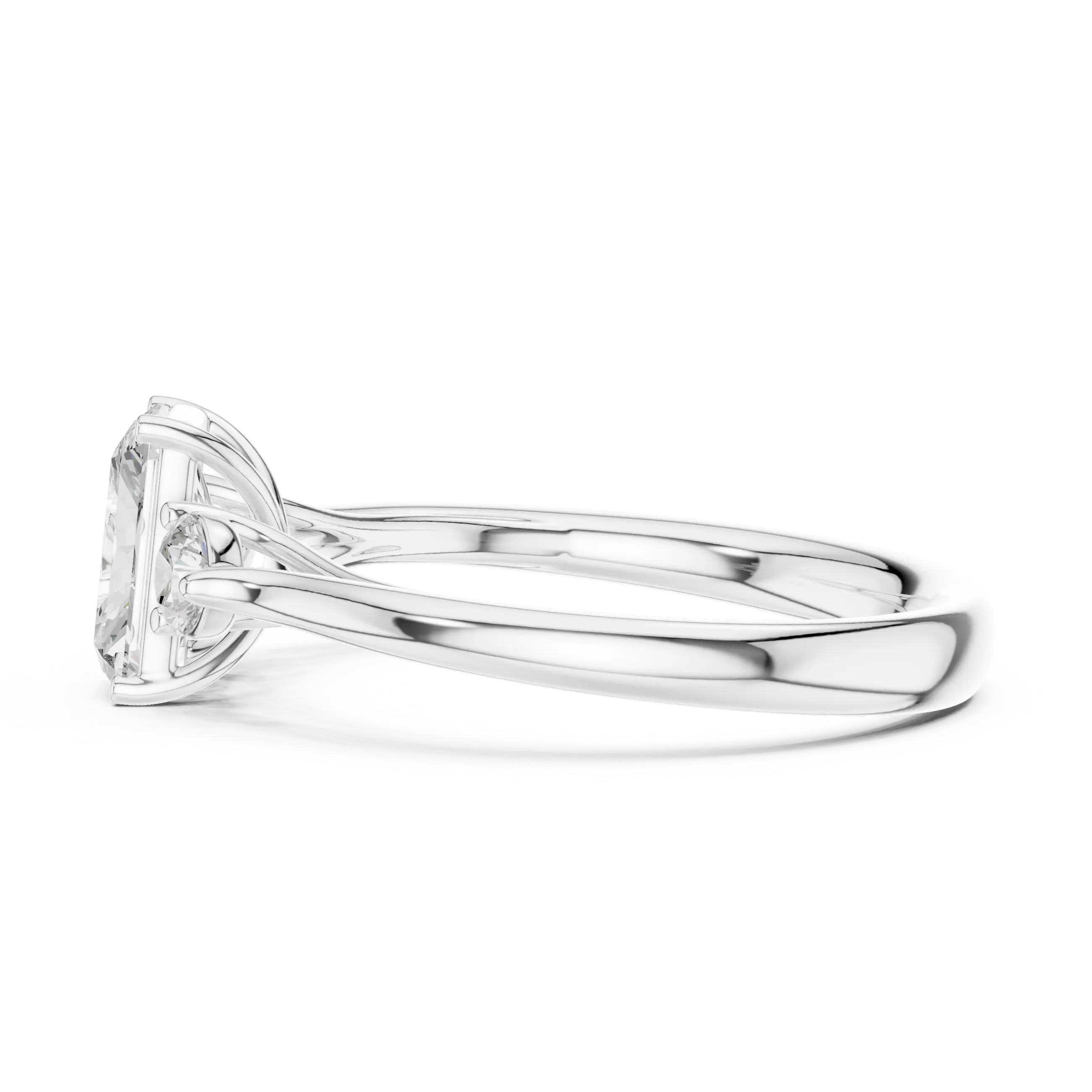 MJR074 - Radiant Cut Round Flanked Trio Comfort Fit Ring