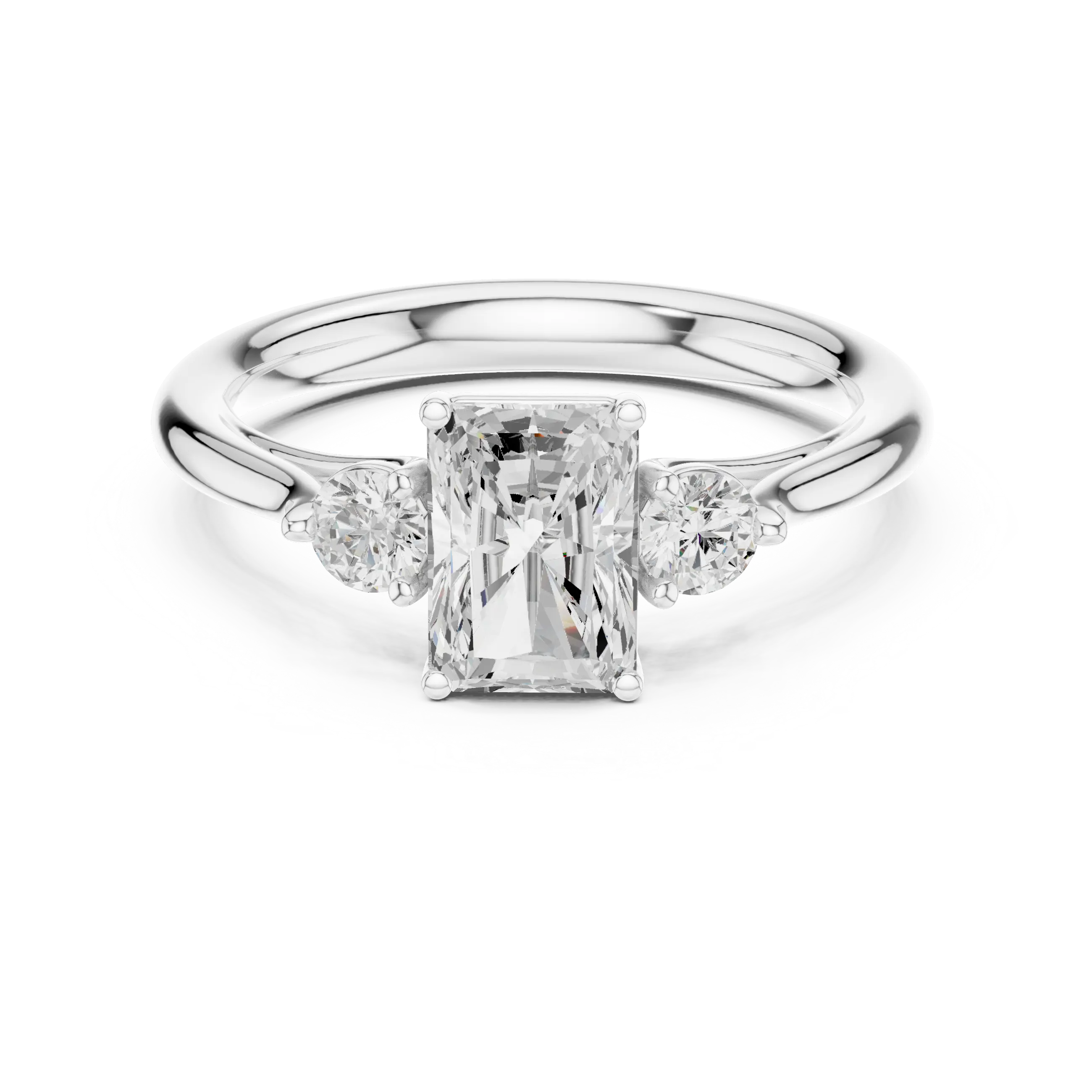 MJR074 - Radiant Cut Round Flanked Trio Comfort Fit Ring