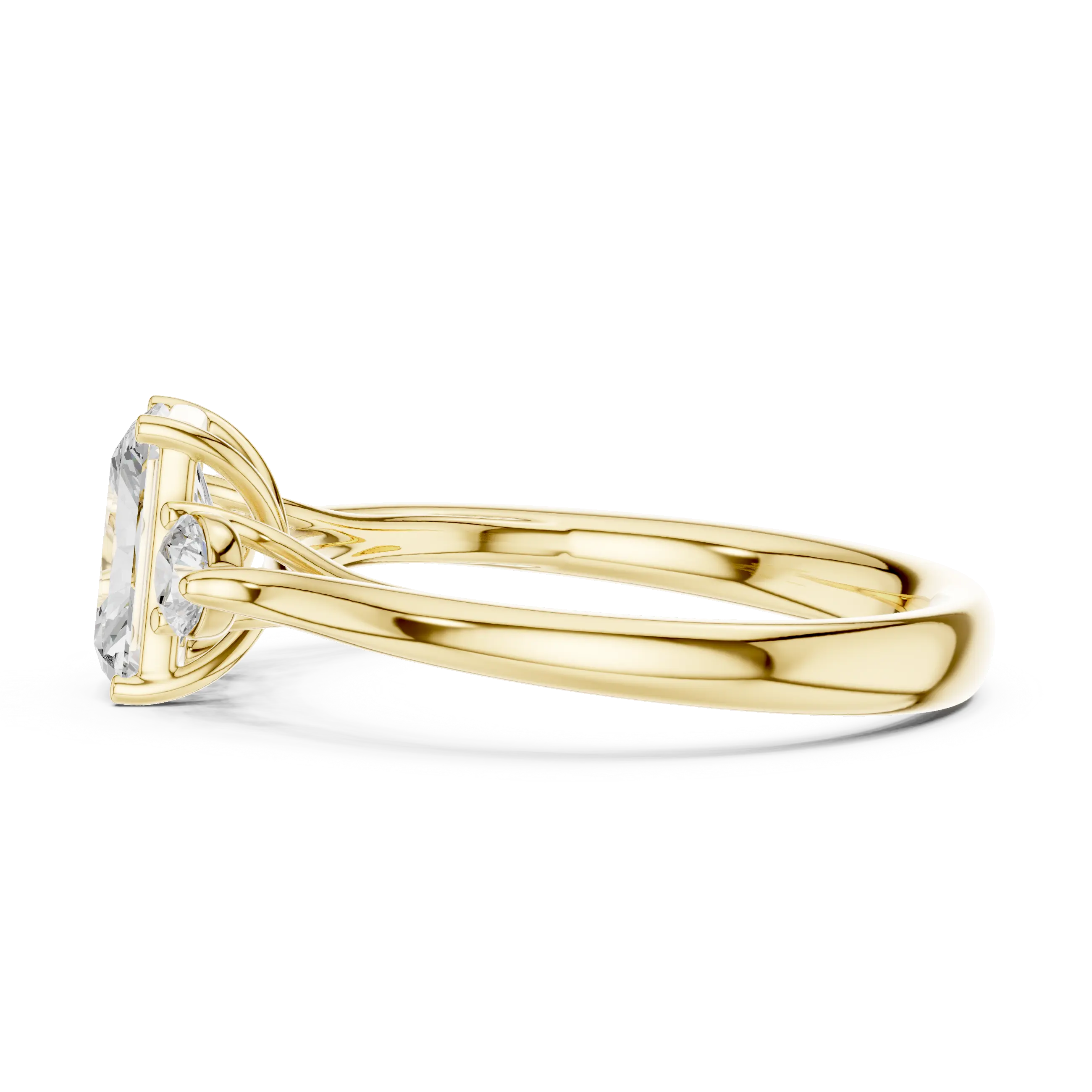 MJR074 - Radiant Cut Round Flanked Trio Comfort Fit Ring
