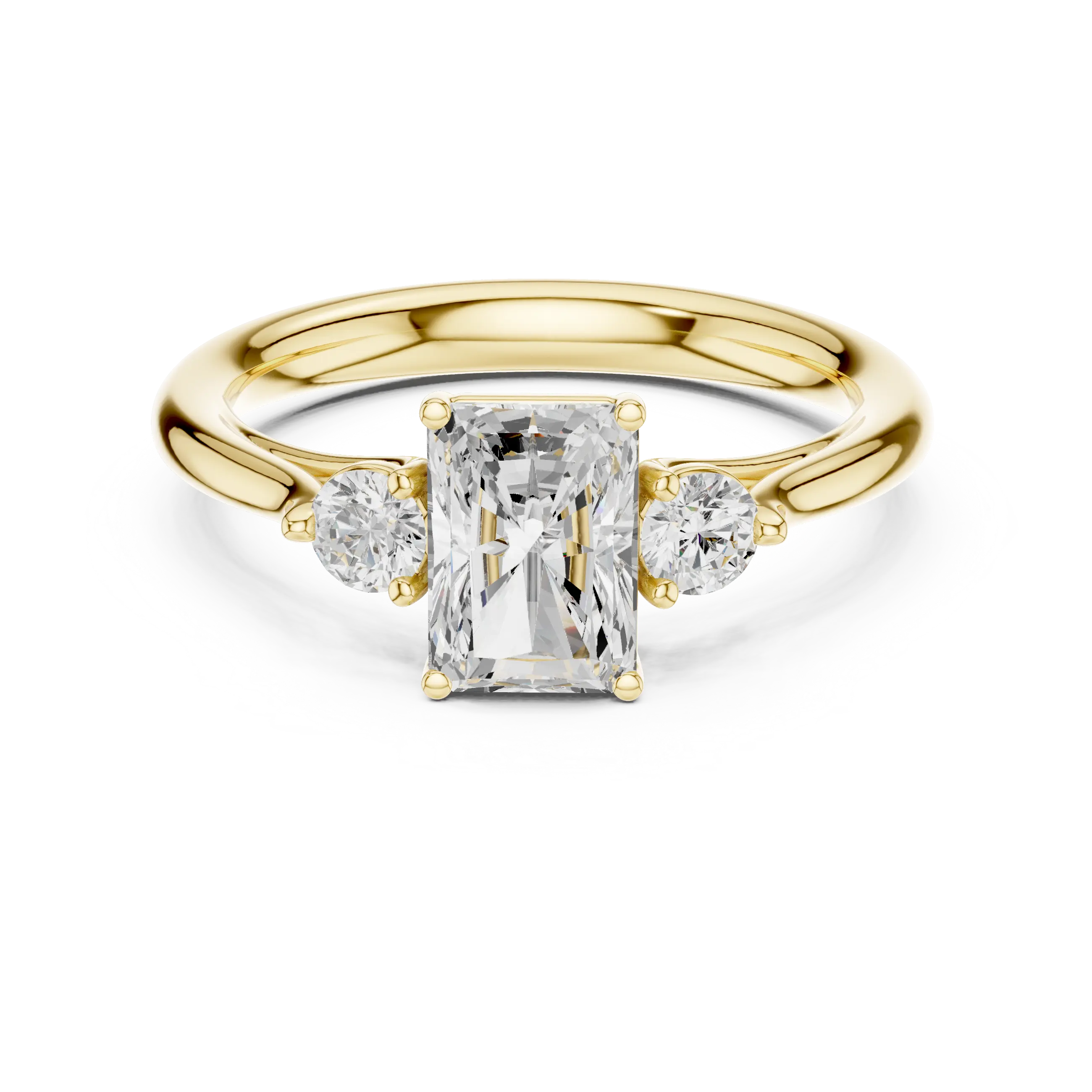 MJR074 - Radiant Cut Round Flanked Trio Comfort Fit Ring