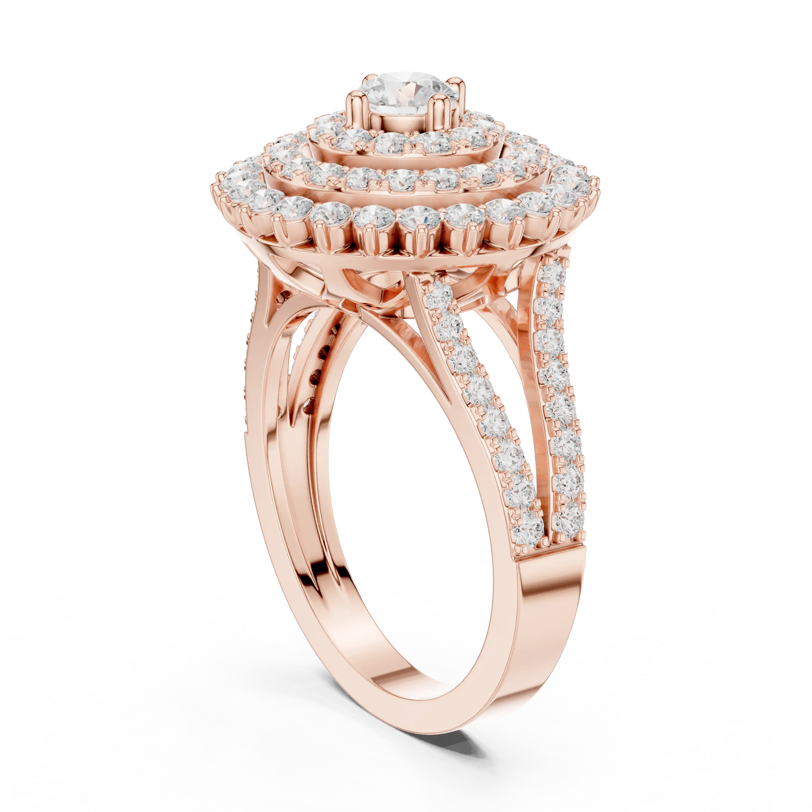 MJA012 - Round Cut Multi-Tier Double Halo Engagement Ring