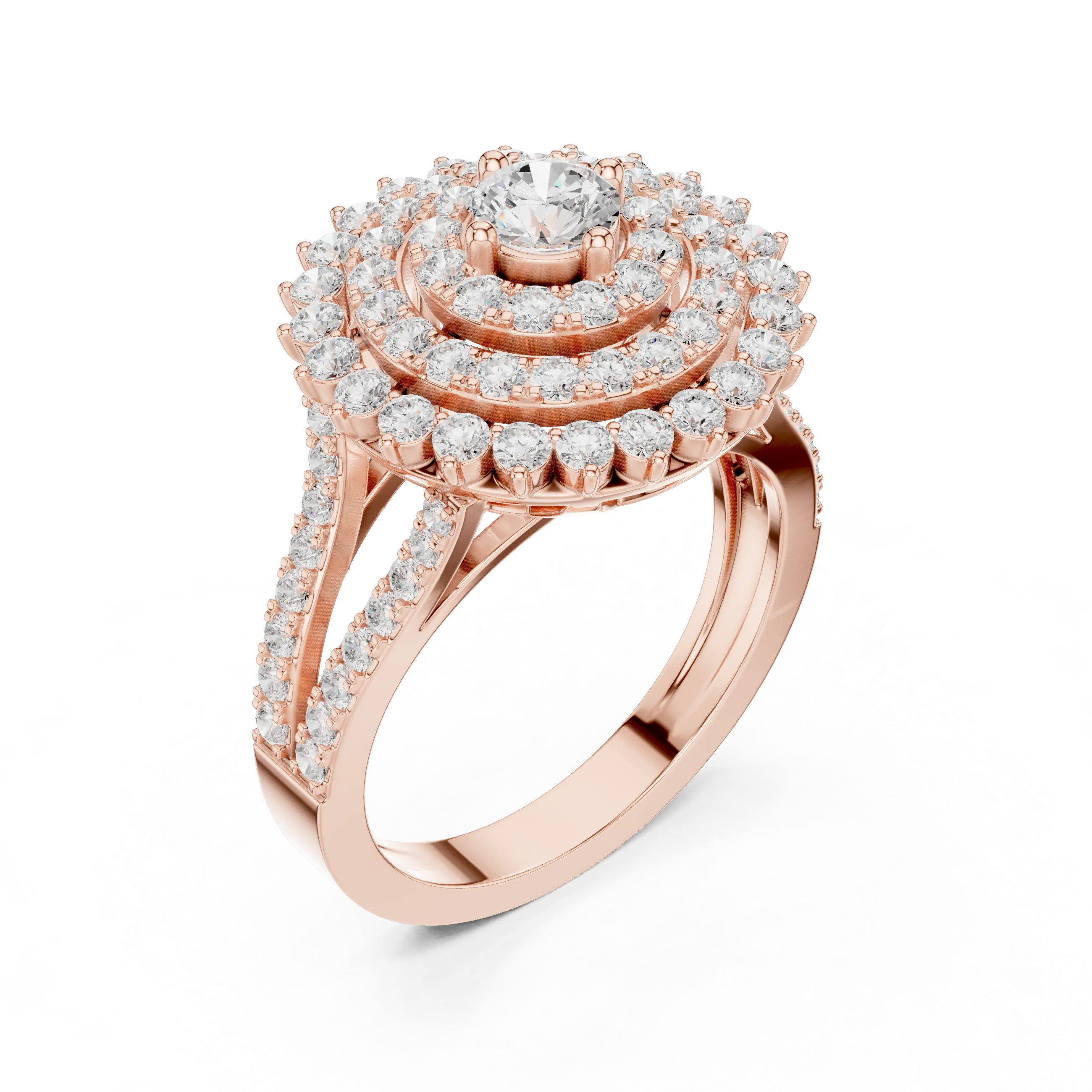 MJA012 - Round Cut Multi-Tier Double Halo Engagement Ring
