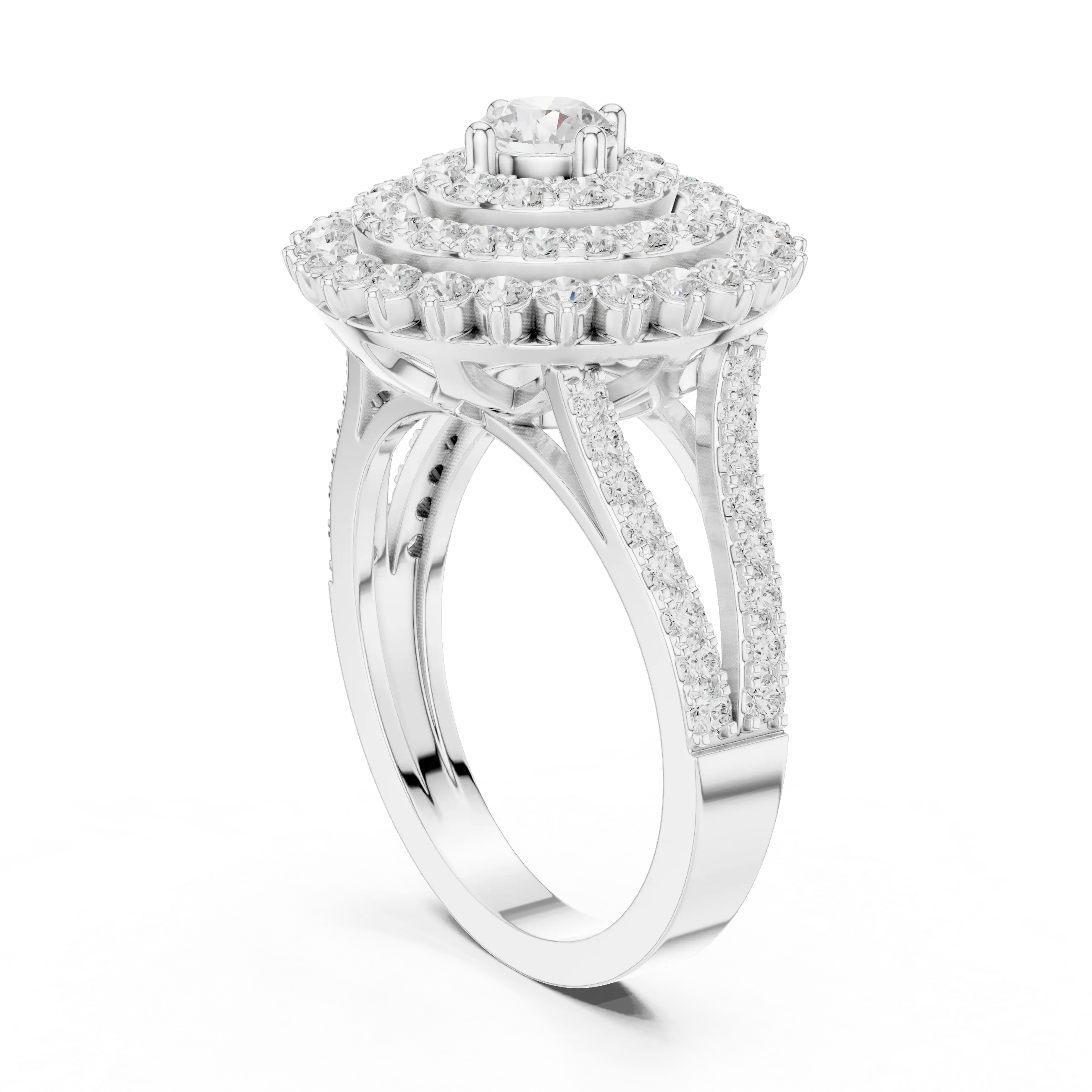 MJA012 - Round Cut Multi-Tier Double Halo Engagement Ring