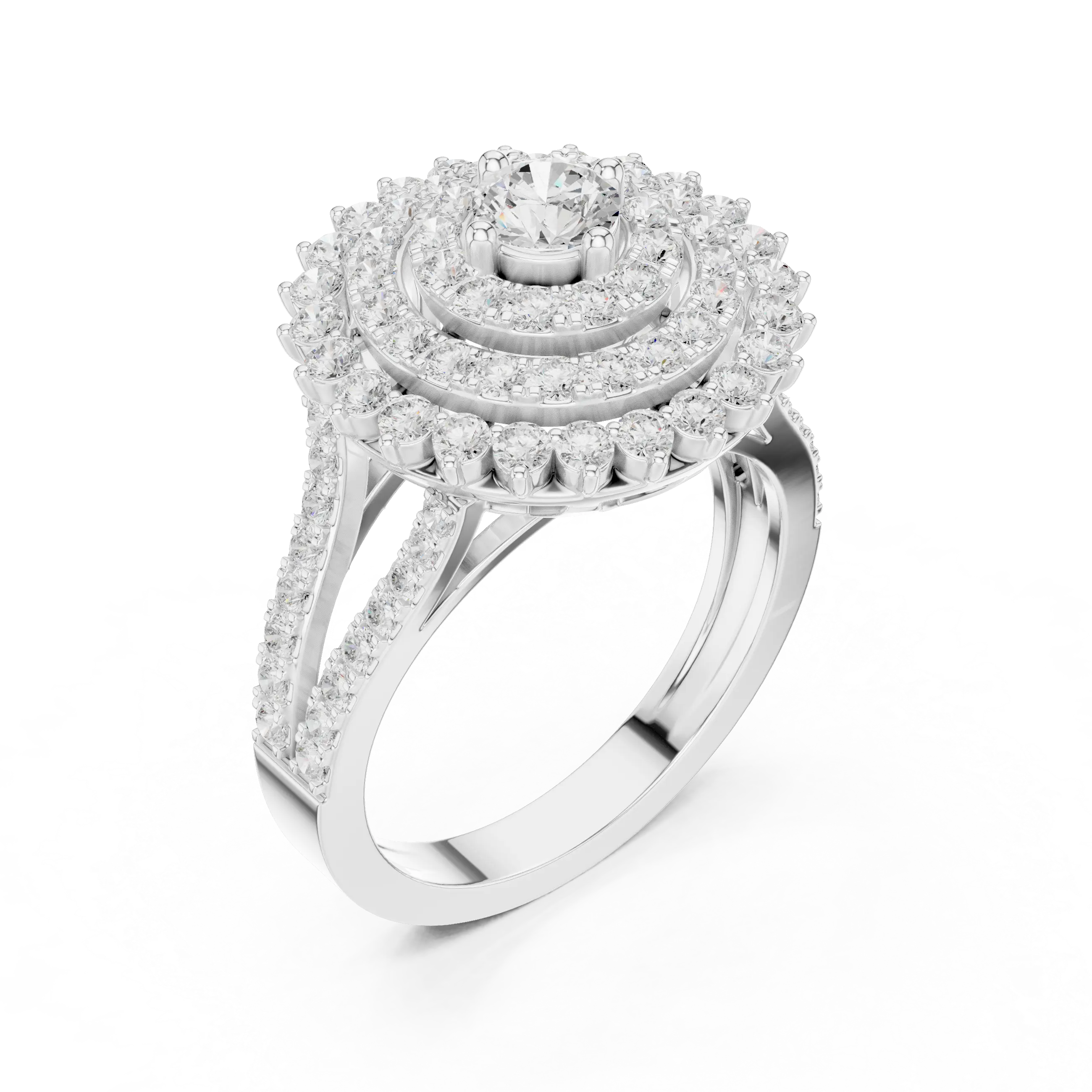 MJA012 - Round Cut Multi-Tier Double Halo Engagement Ring