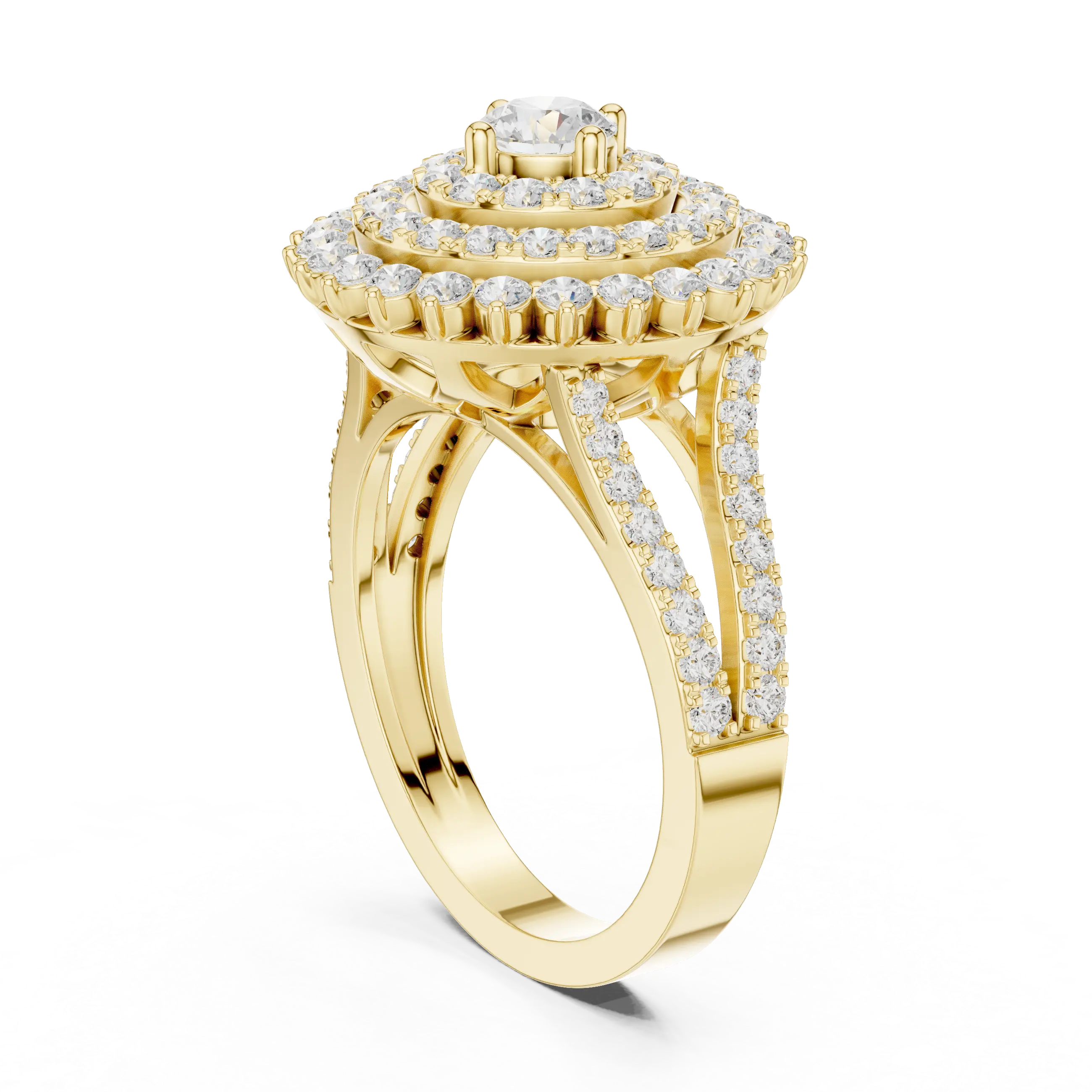 MJA012 - Round Cut Multi-Tier Double Halo Engagement Ring