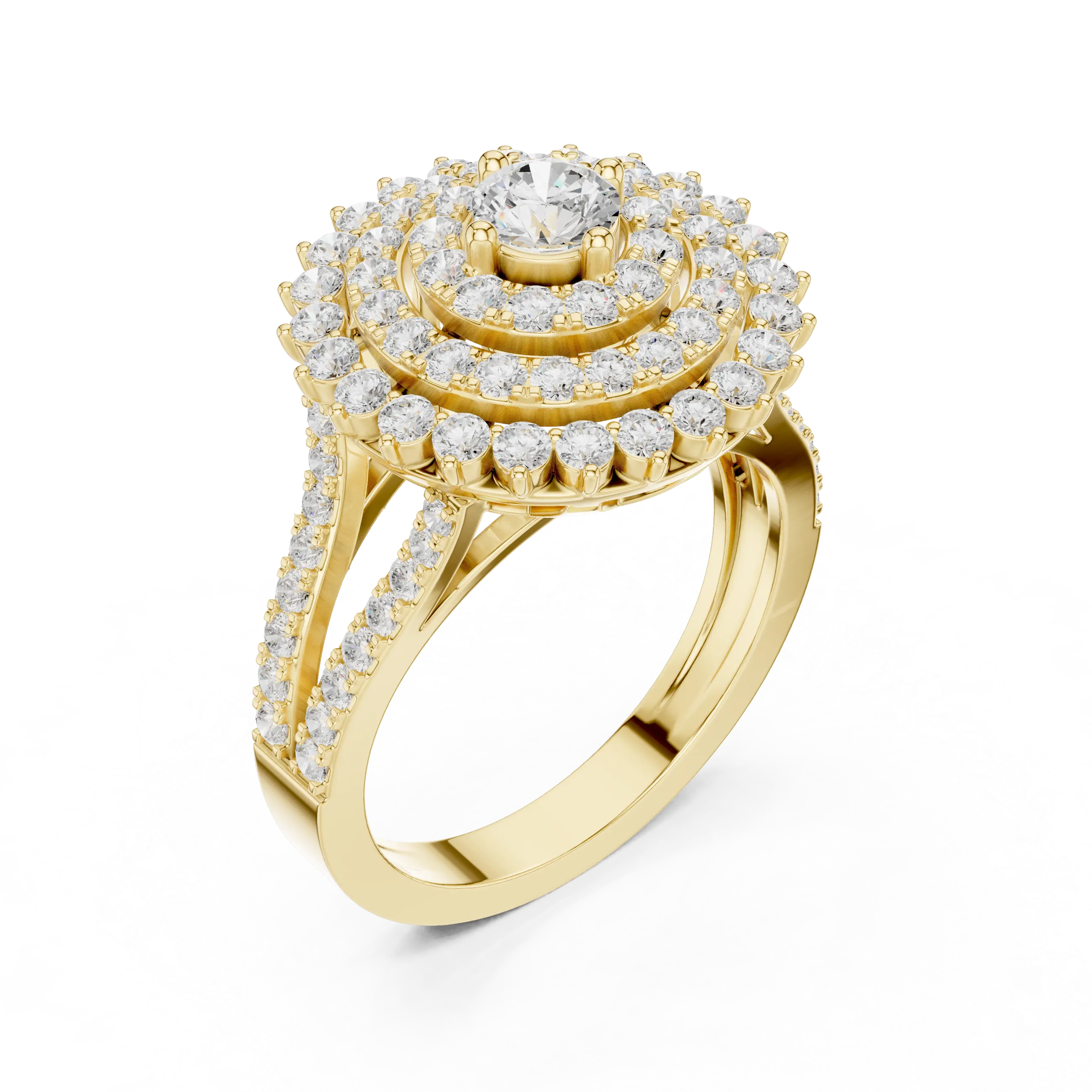 MJA012 - Round Cut Multi-Tier Double Halo Engagement Ring