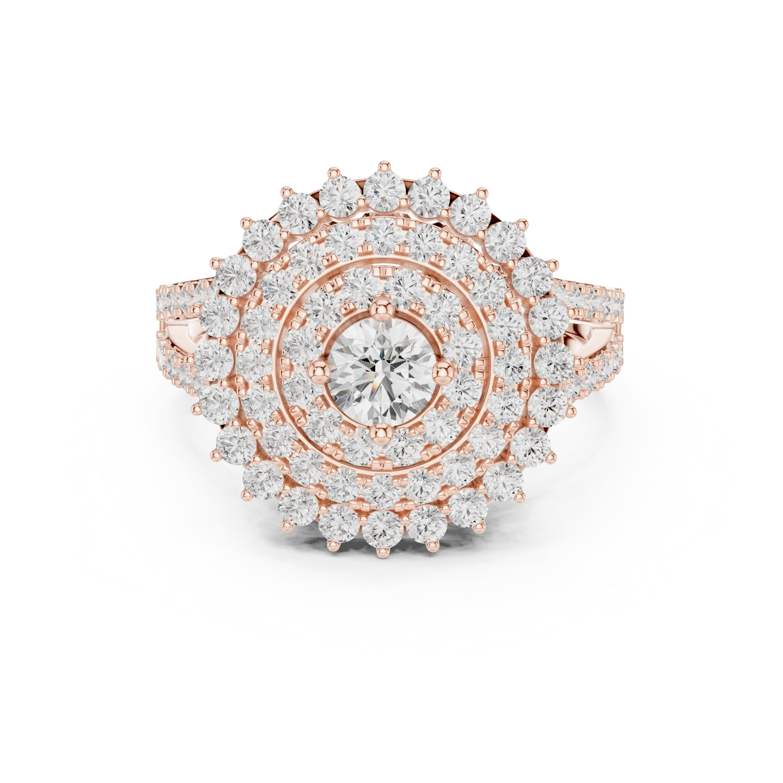 MJA012 - Round Cut Multi-Tier Double Halo Engagement Ring