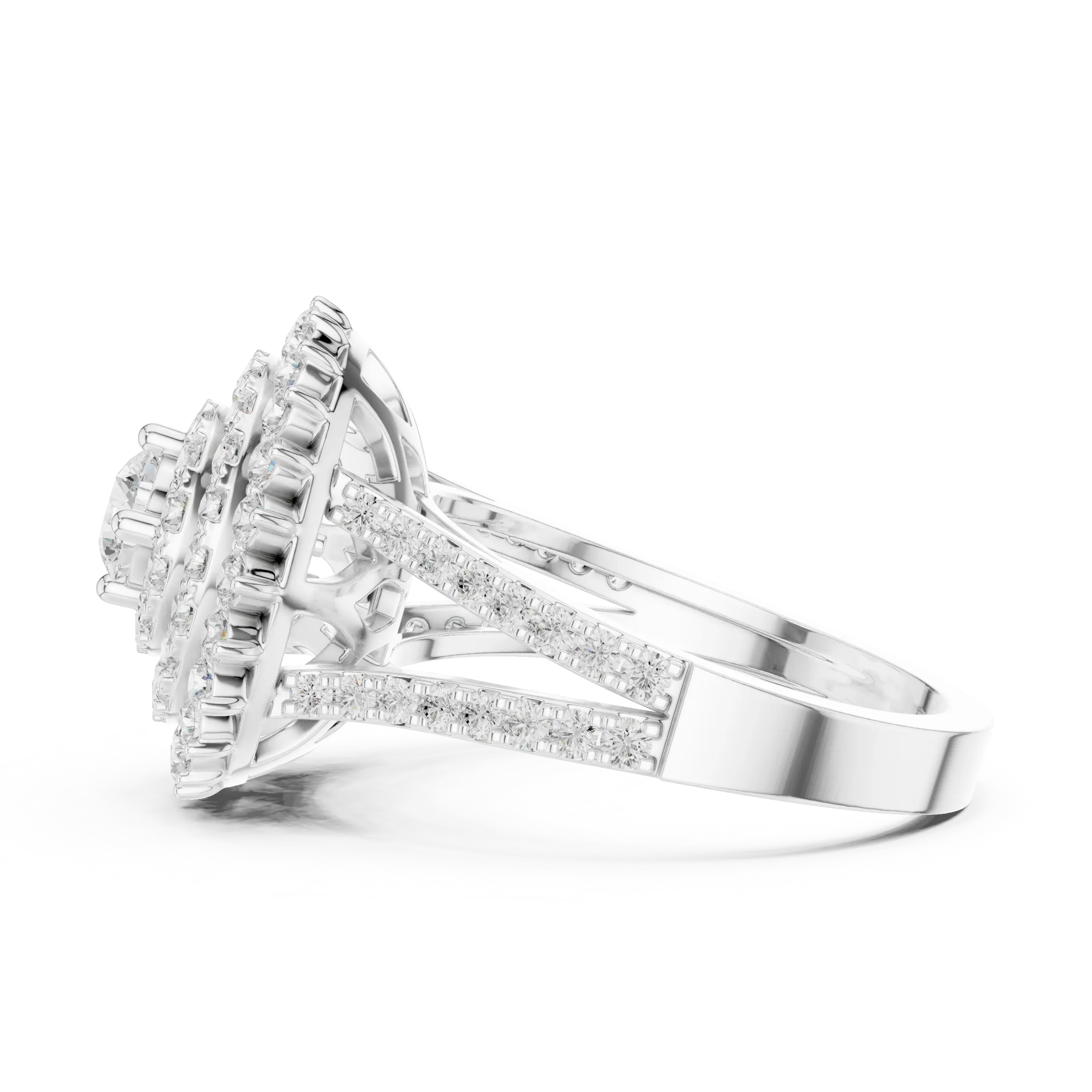 MJA012 - Round Cut Multi-Tier Double Halo Engagement Ring