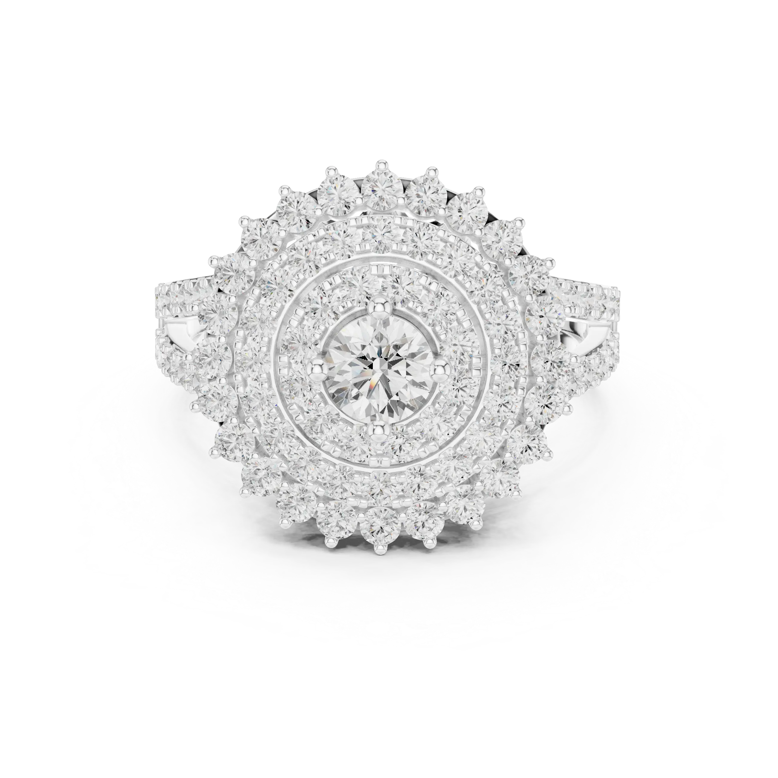 MJA012 - Round Cut Multi-Tier Double Halo Engagement Ring