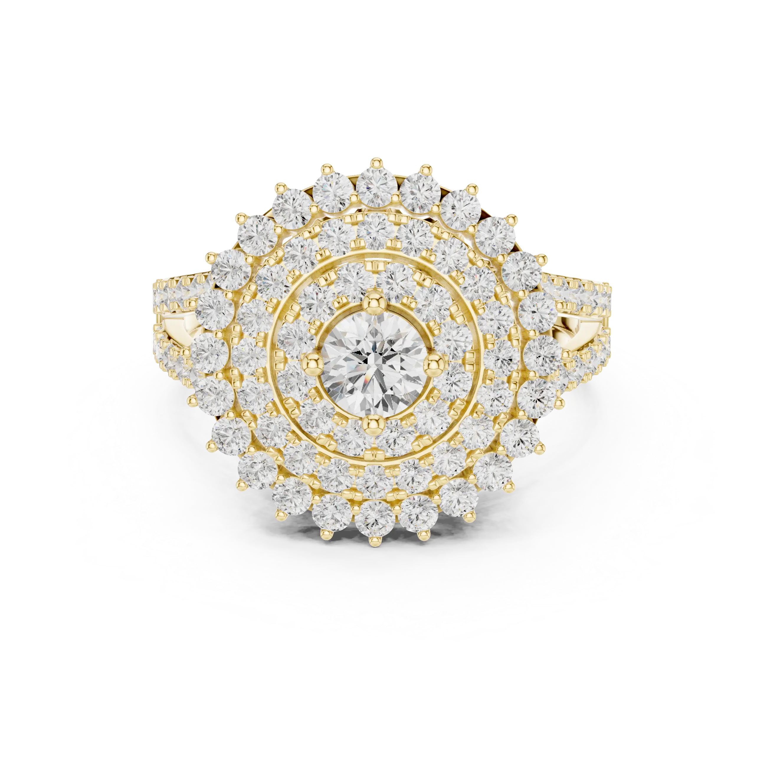 MJA012 - Round Cut Multi-Tier Double Halo Engagement Ring