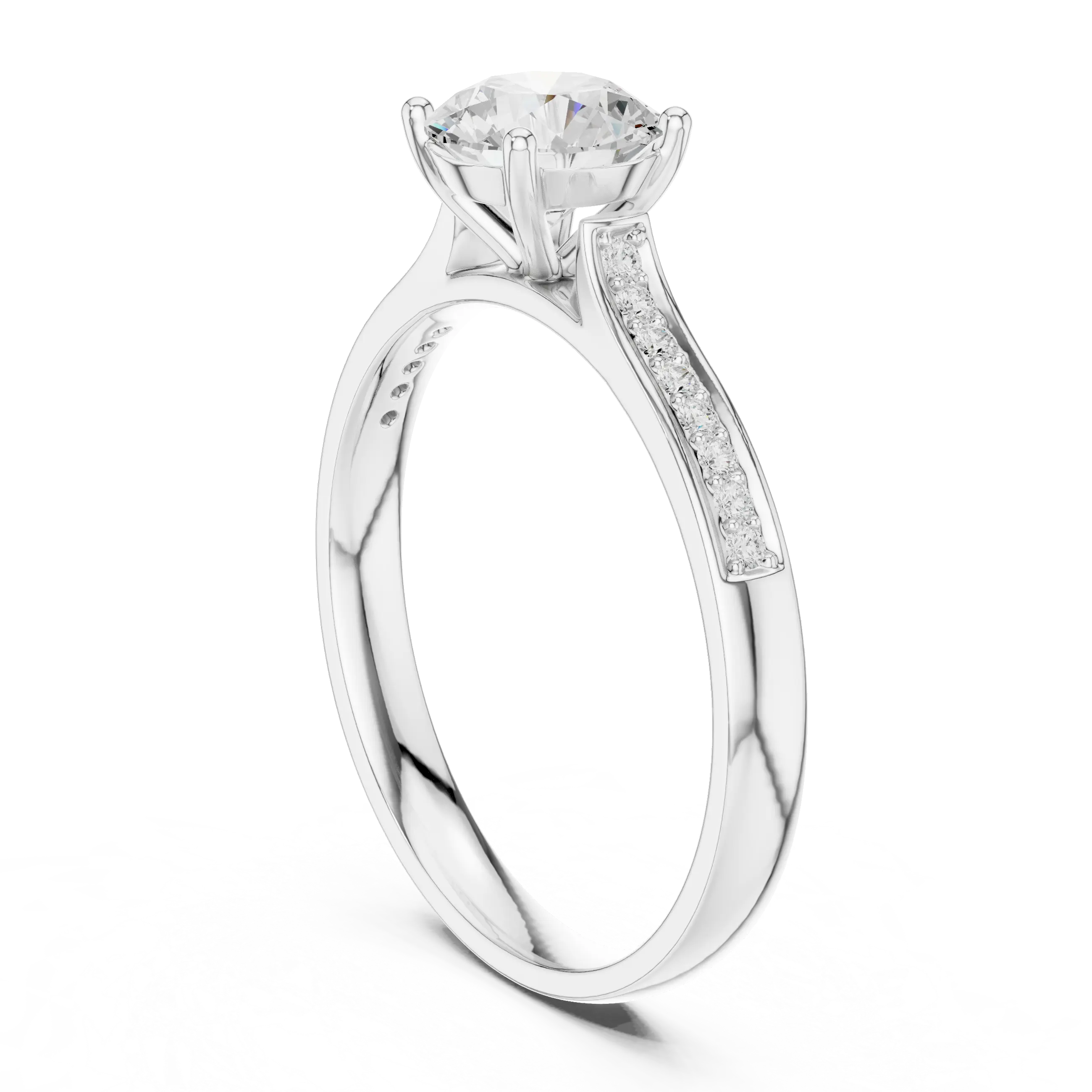 MJR0158 - Round Solitaire Ring with Inset Channel Accented Band