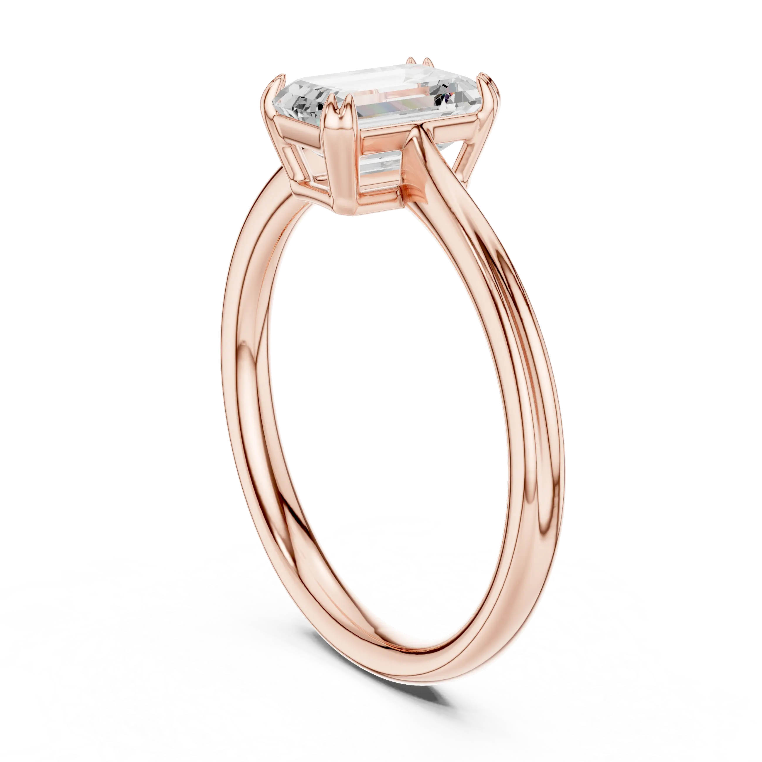 MJR0155 - Double Claw Emerald Solitaire Ring on Rounded Shank