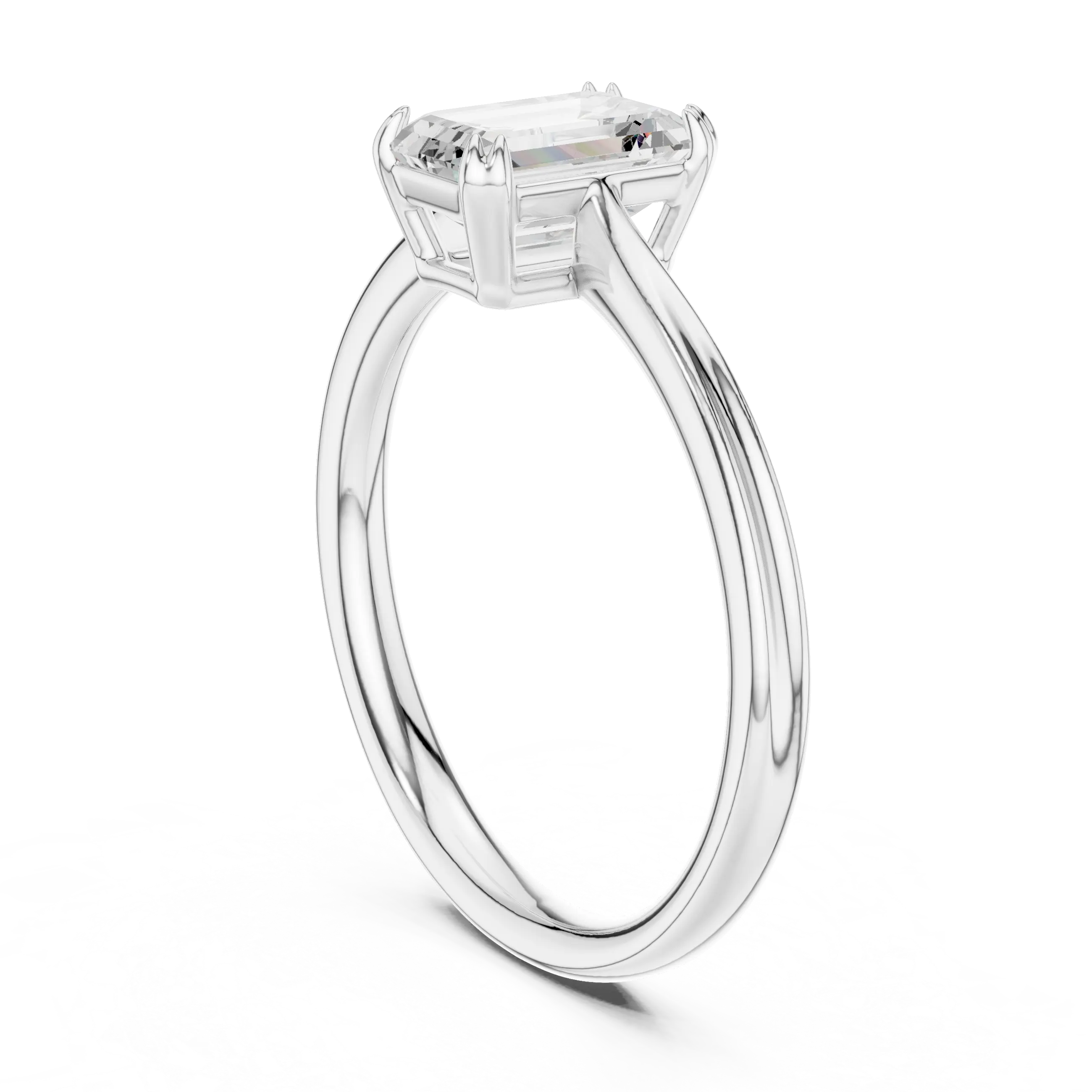 MJR0155 - Double Claw Emerald Solitaire Ring on Rounded Shank