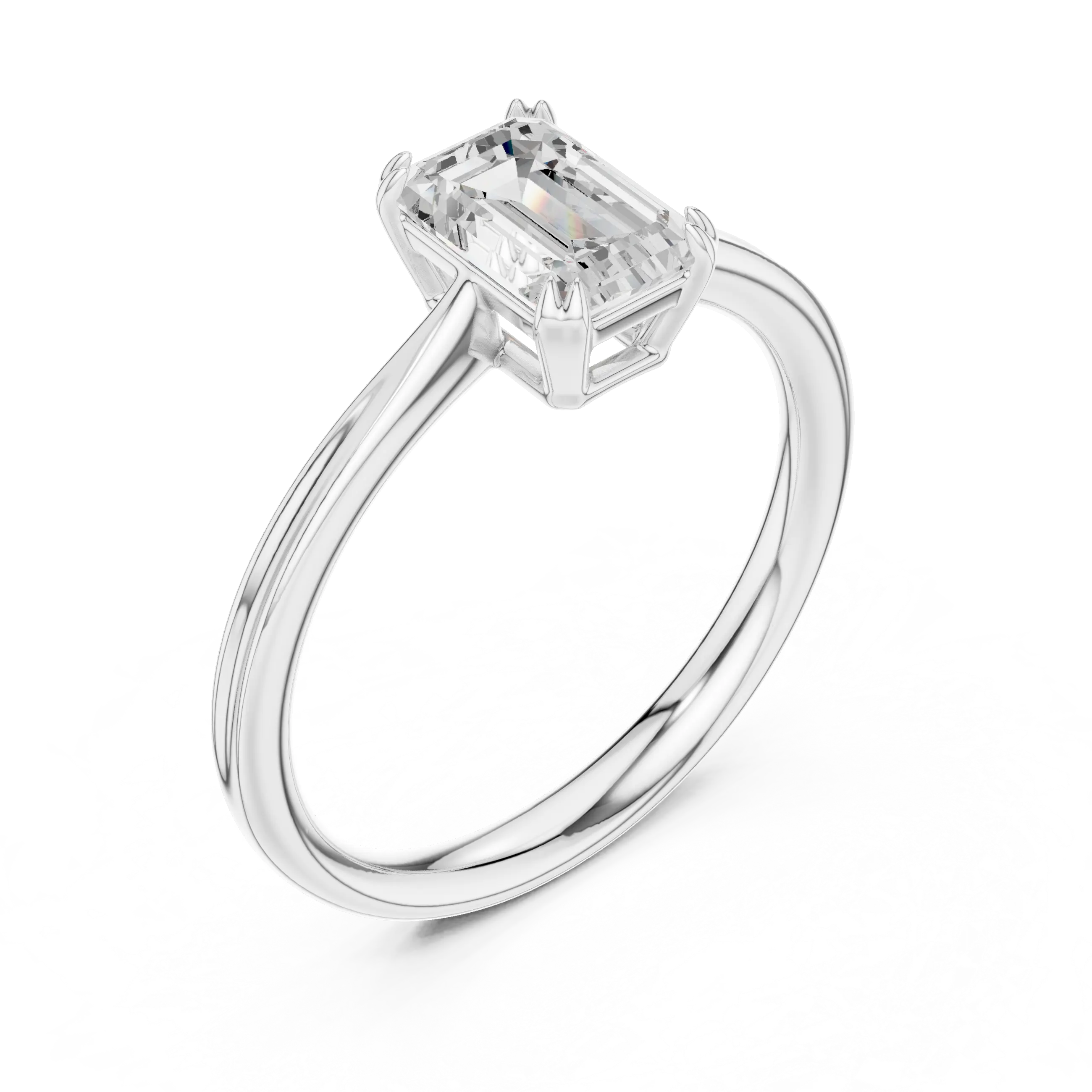 MJR0155 - Double Claw Emerald Solitaire Ring on Rounded Shank