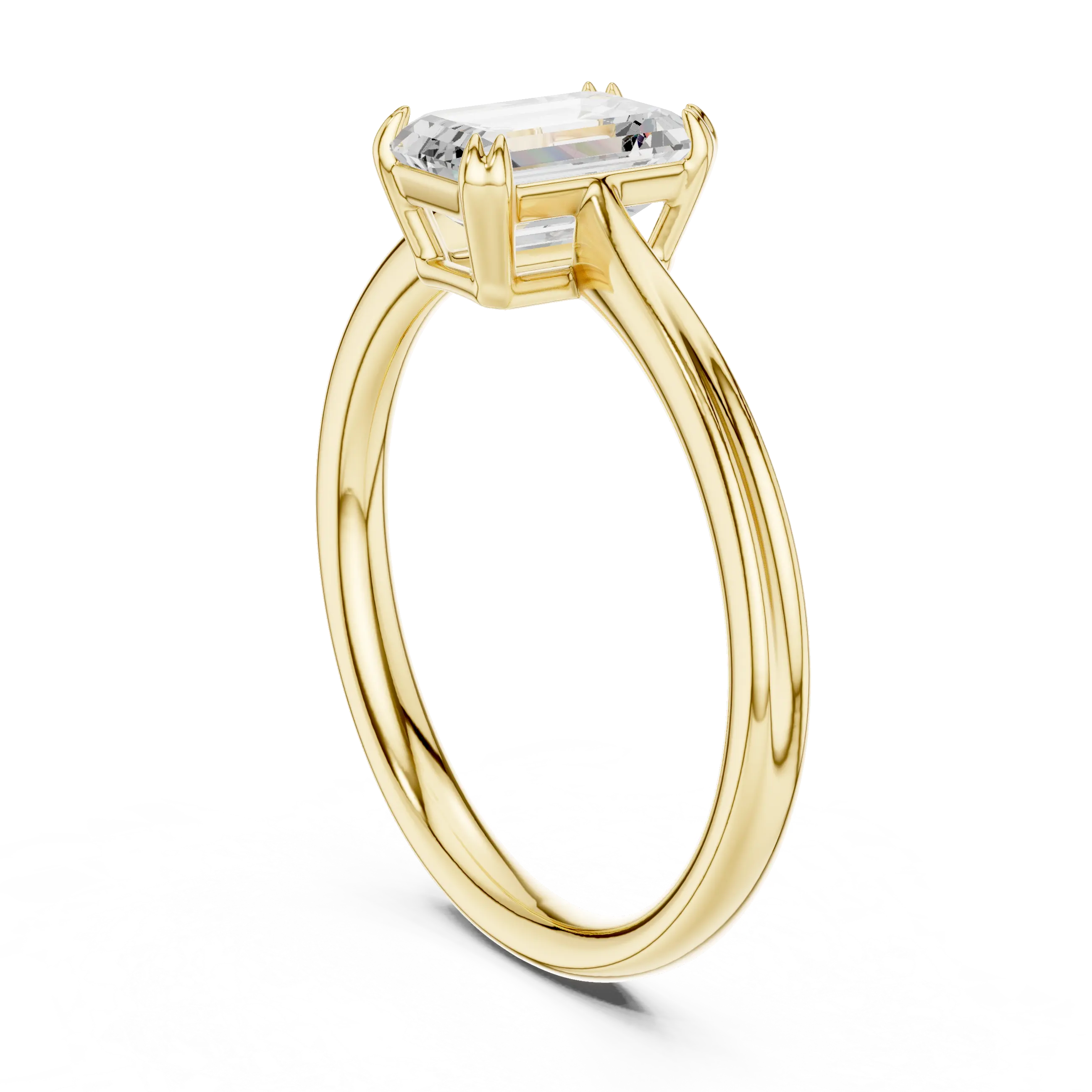 MJR0155 - Double Claw Emerald Solitaire Ring on Rounded Shank