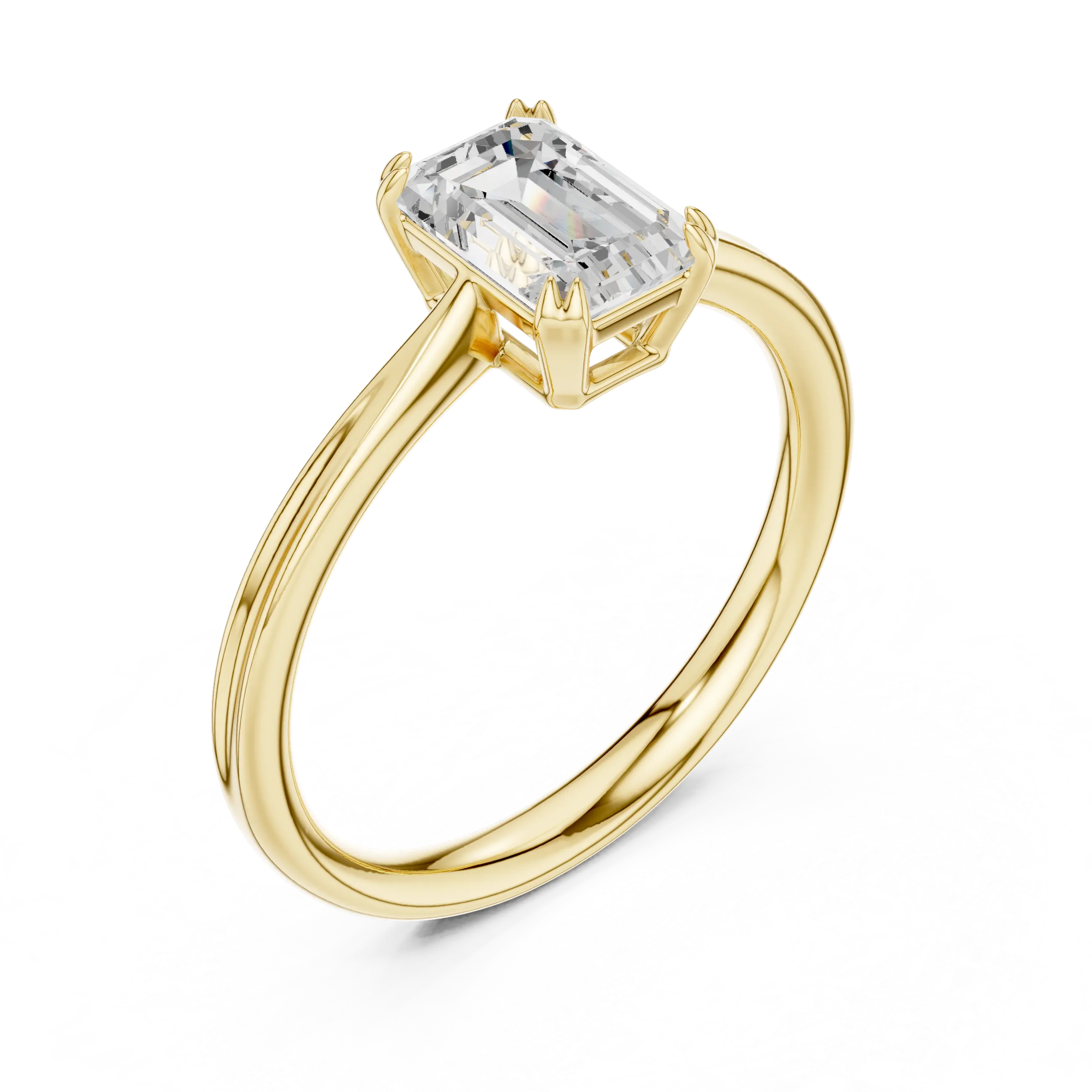 MJR0155 - Double Claw Emerald Solitaire Ring on Rounded Shank