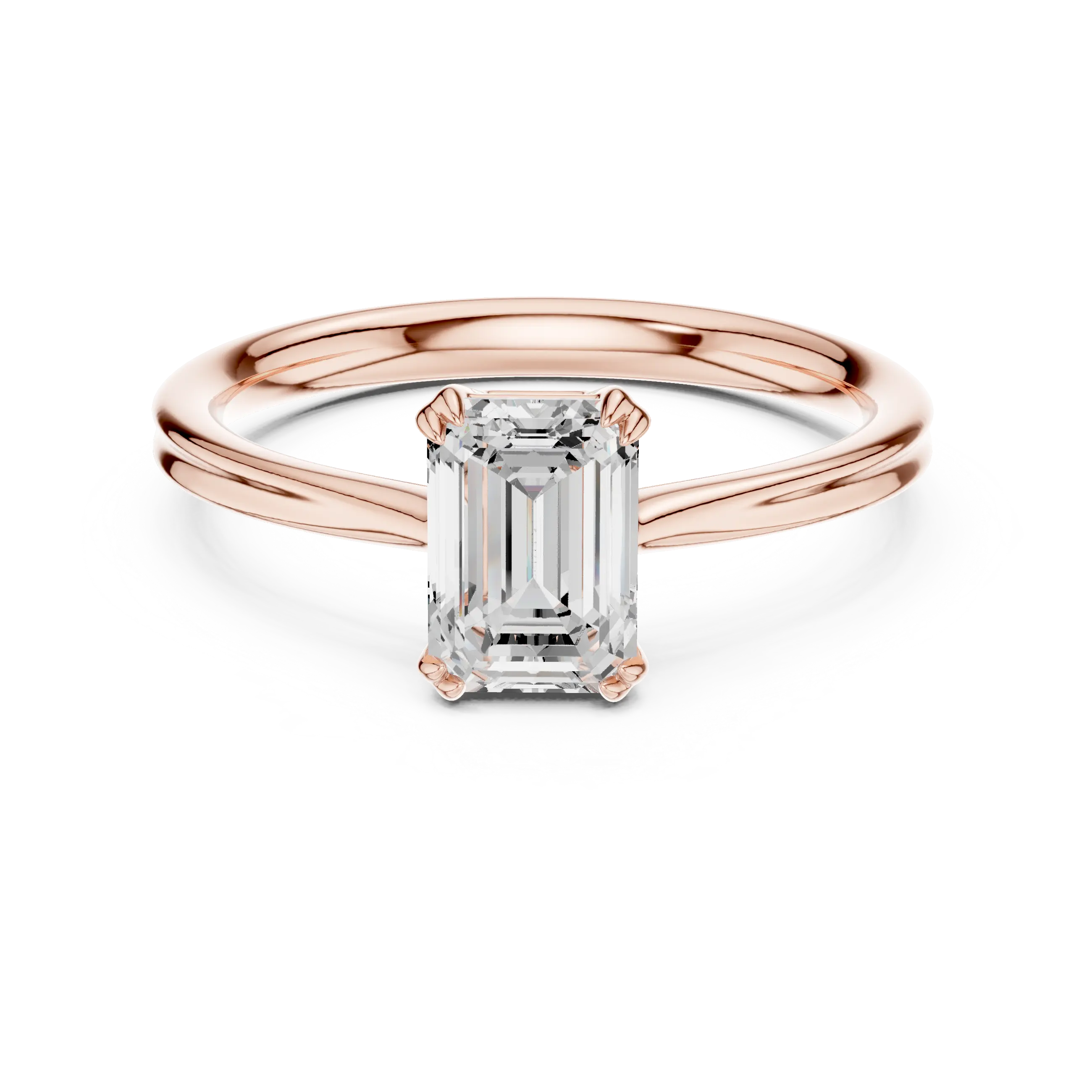 MJR0155 - Double Claw Emerald Solitaire Ring on Rounded Shank