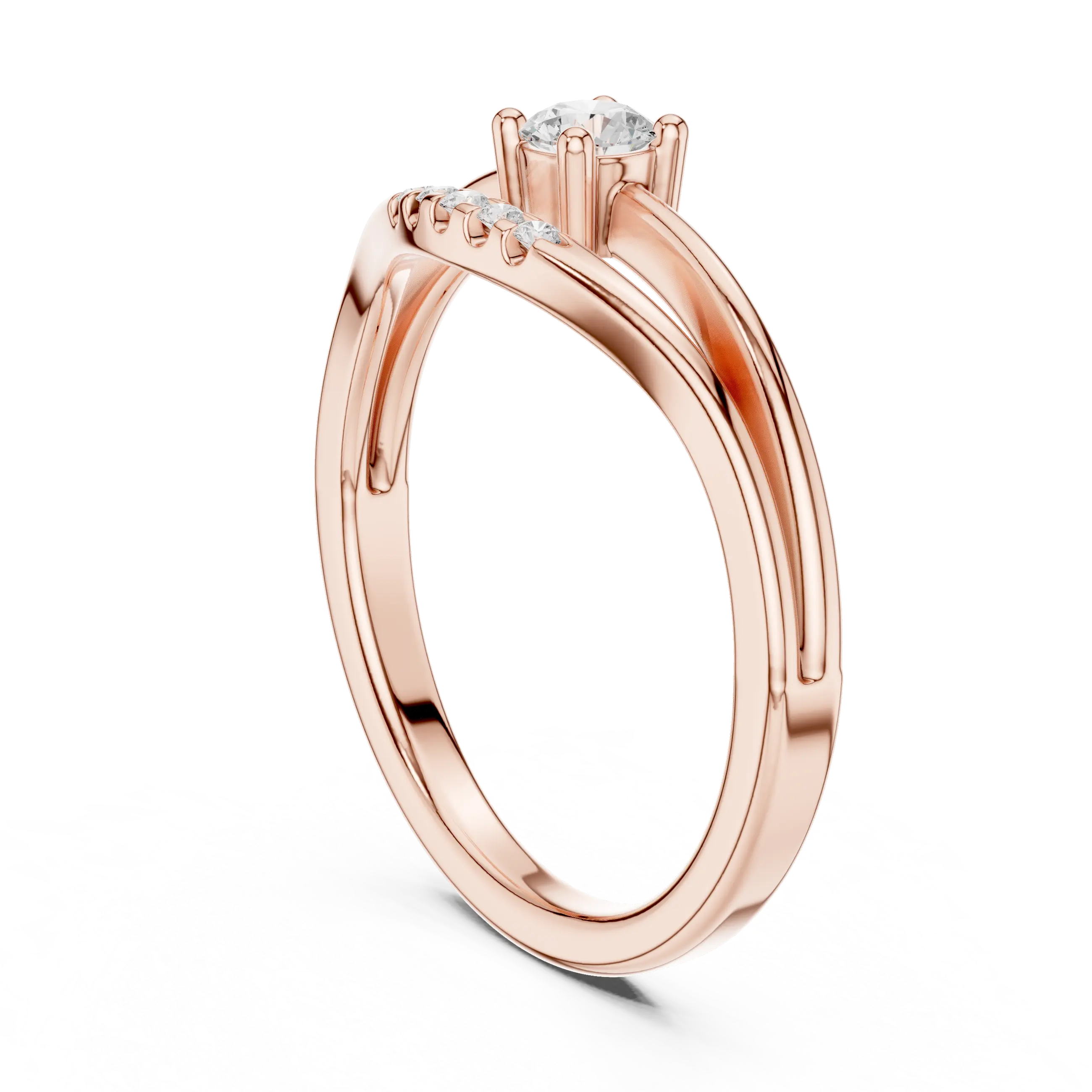 MJCLS8 - Floating Round Cut Solitaire Split Band with Accent Row