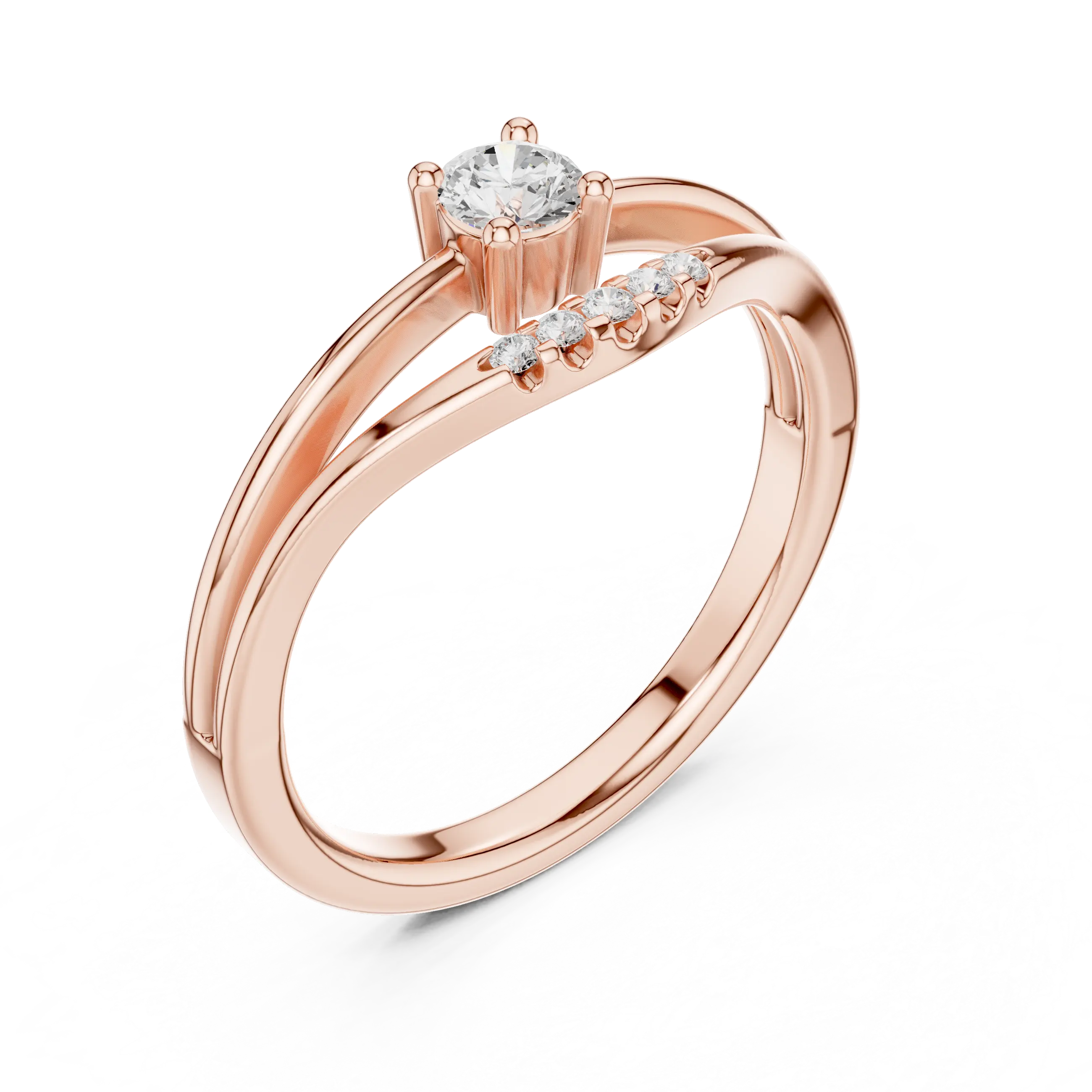 MJCLS8 - Floating Round Cut Solitaire Split Band with Accent Row