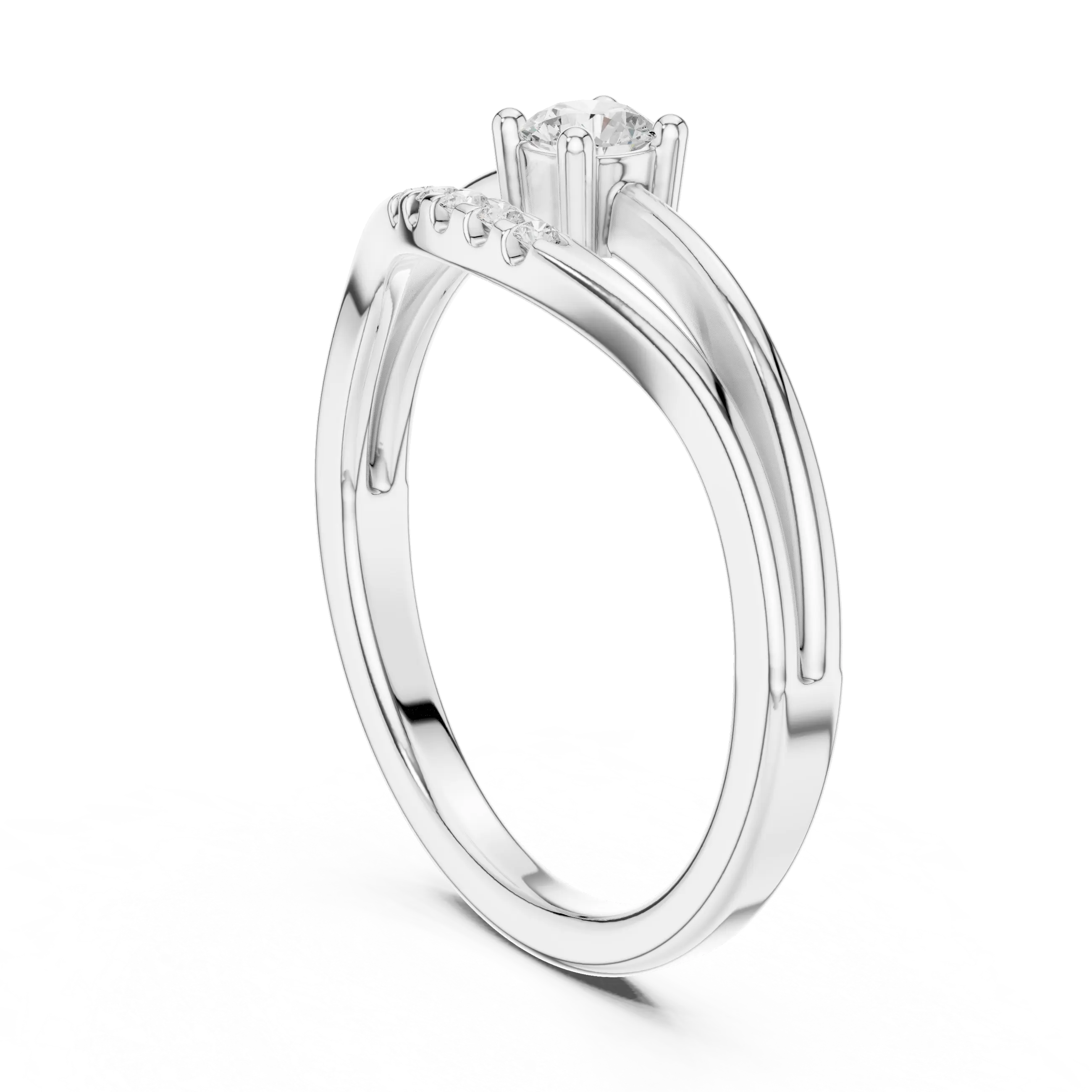MJCLS8 - Floating Round Cut Solitaire Split Band with Accent Row