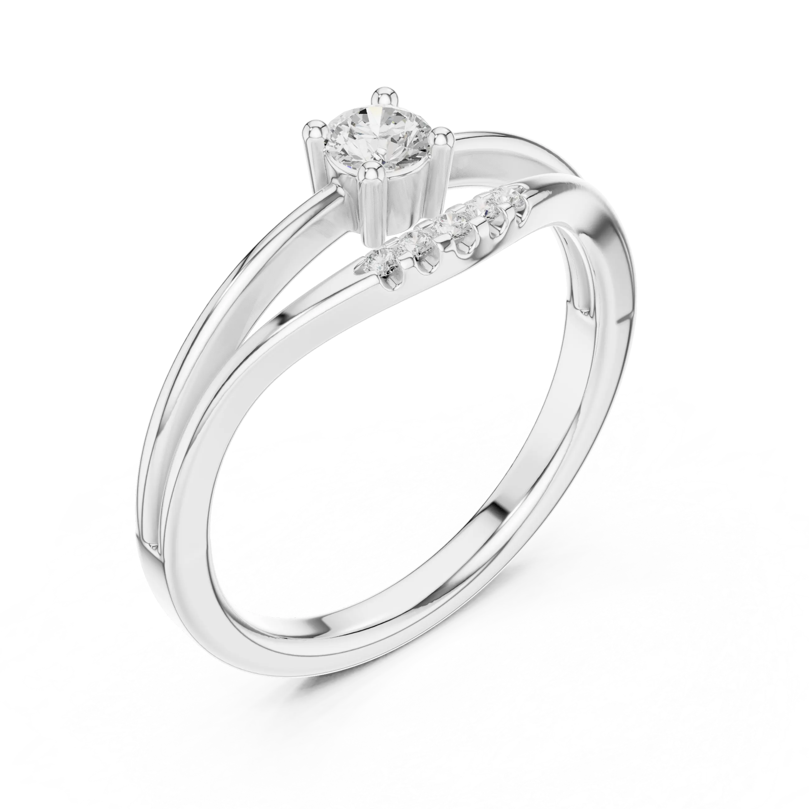 MJCLS8 - Floating Round Cut Solitaire Split Band with Accent Row