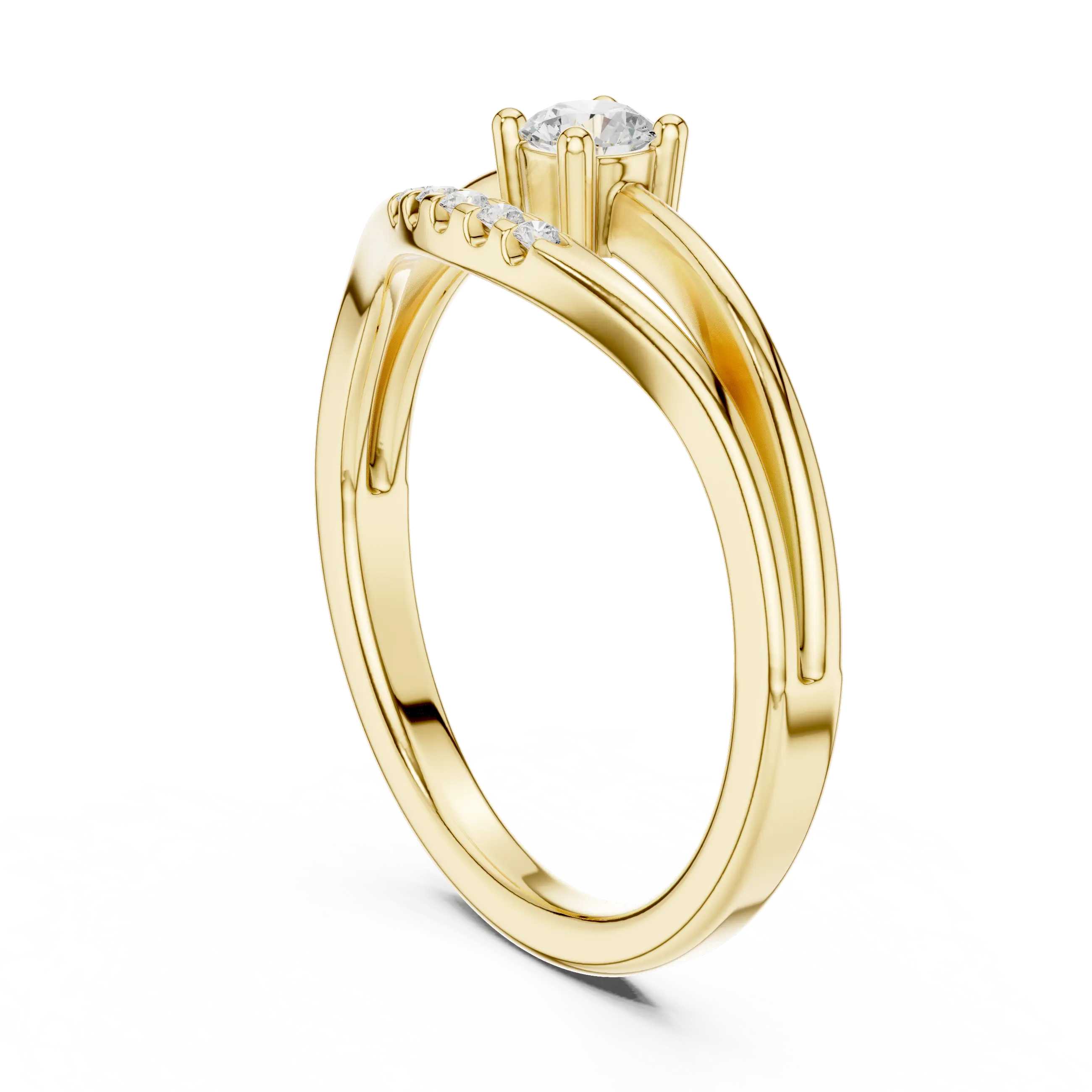 MJCLS8 - Floating Round Cut Solitaire Split Band with Accent Row