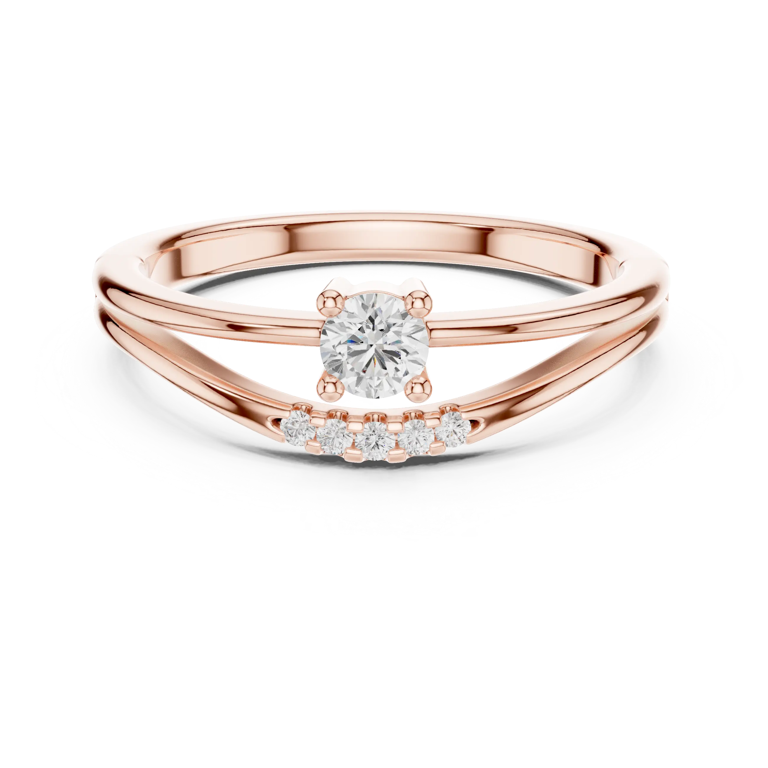 MJCLS8 - Floating Round Cut Solitaire Split Band with Accent Row