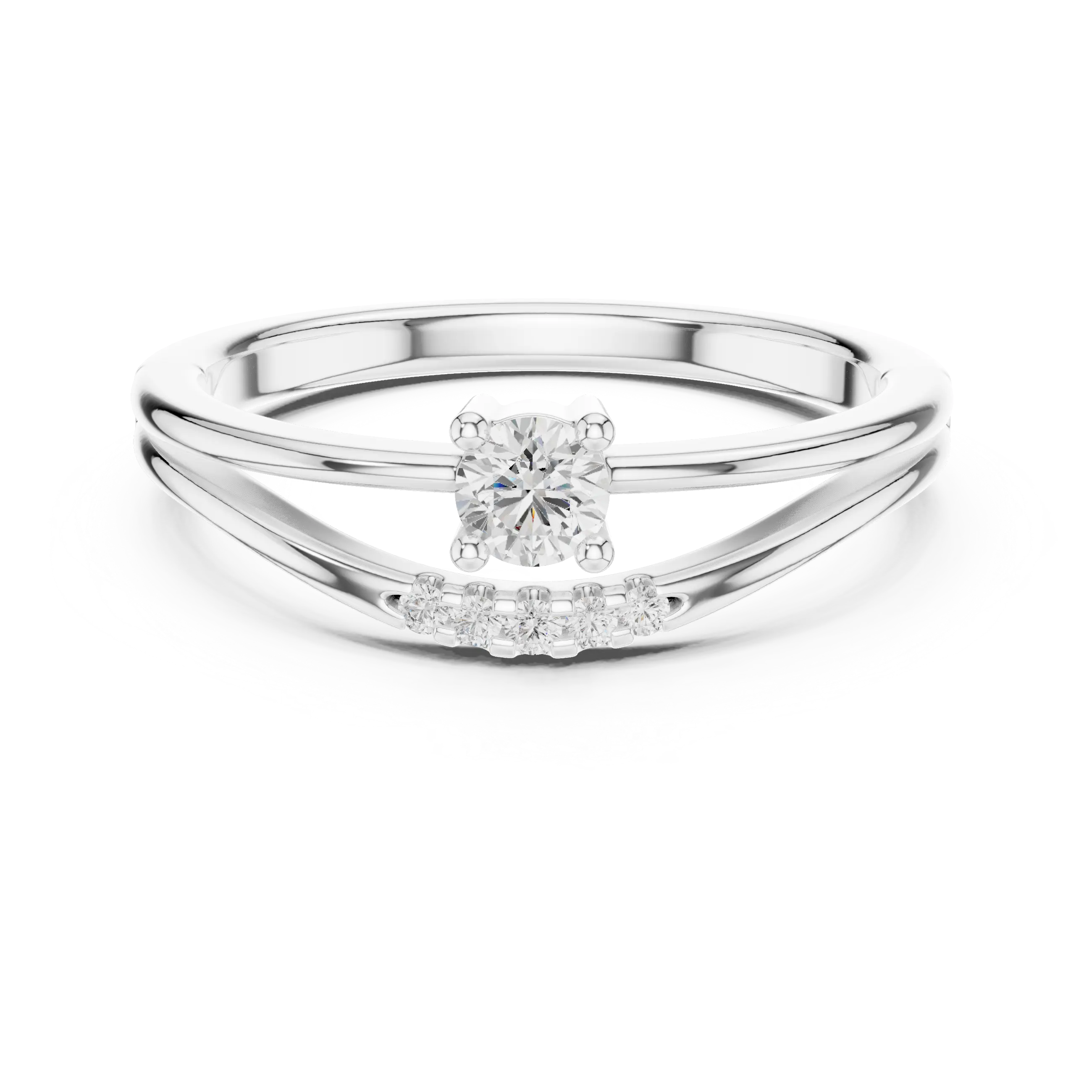 MJCLS8 - Floating Round Cut Solitaire Split Band with Accent Row