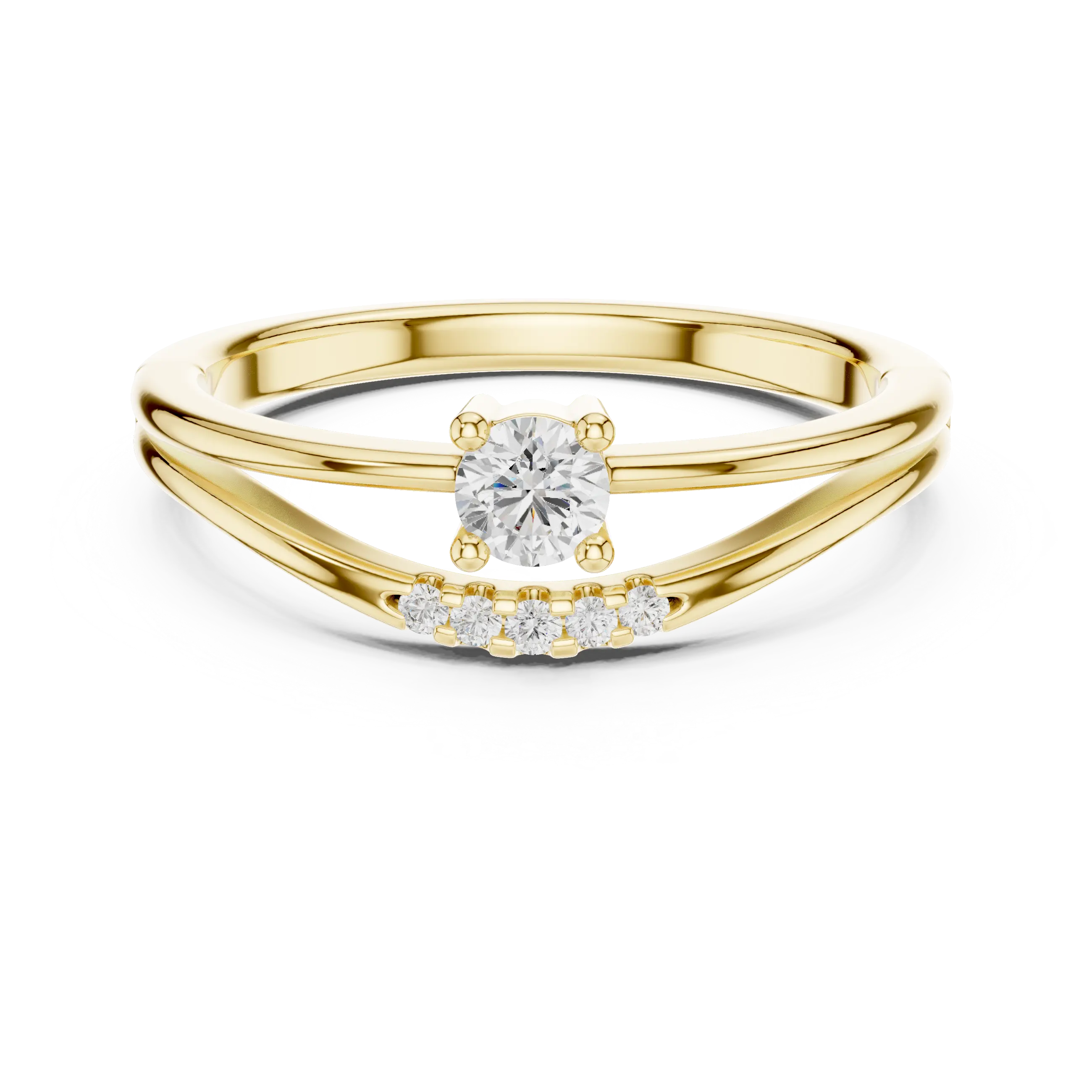 MJCLS8 - Floating Round Cut Solitaire Split Band with Accent Row