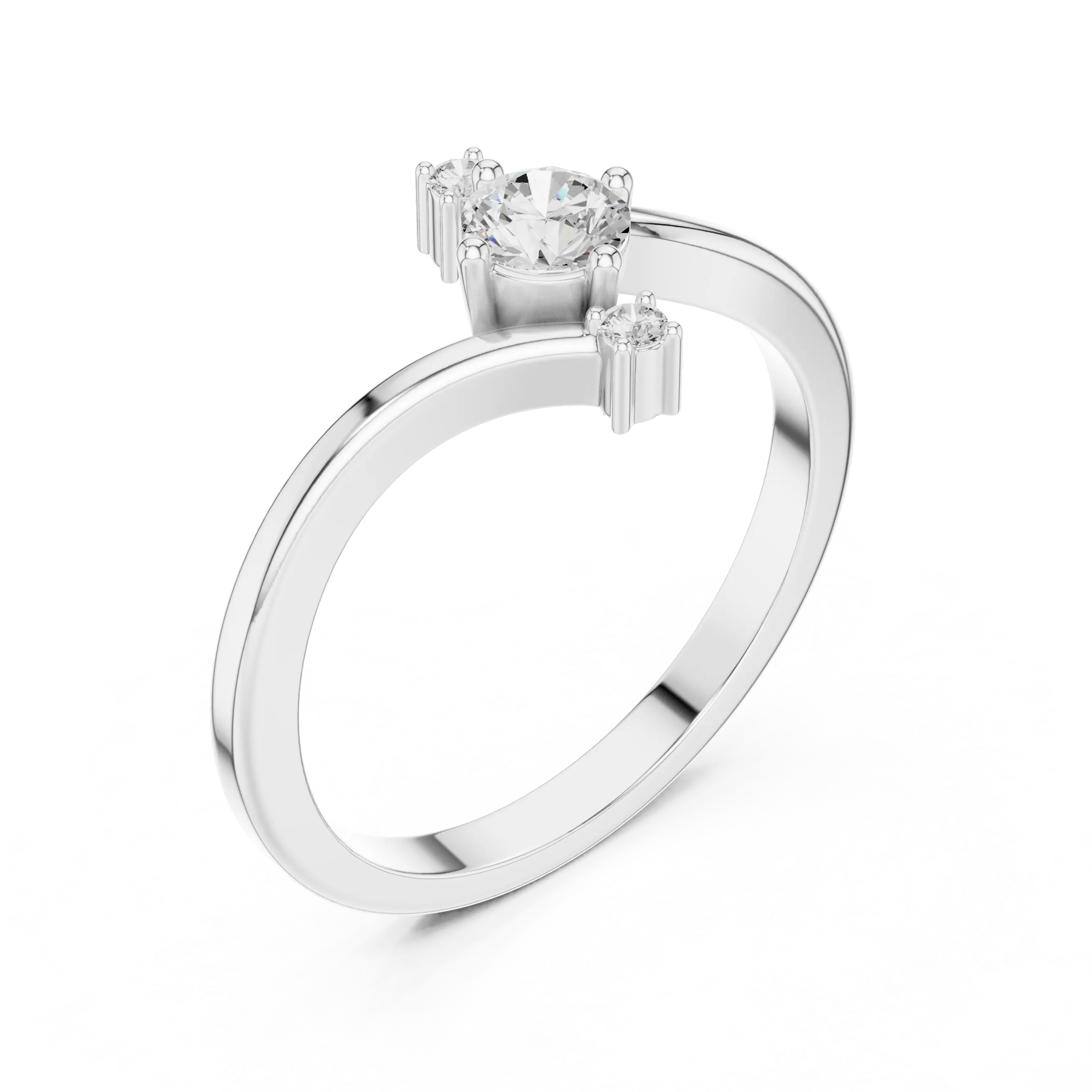 MJR0124 - Round Brilliant Bypass Ring with Vertical Accent Stones