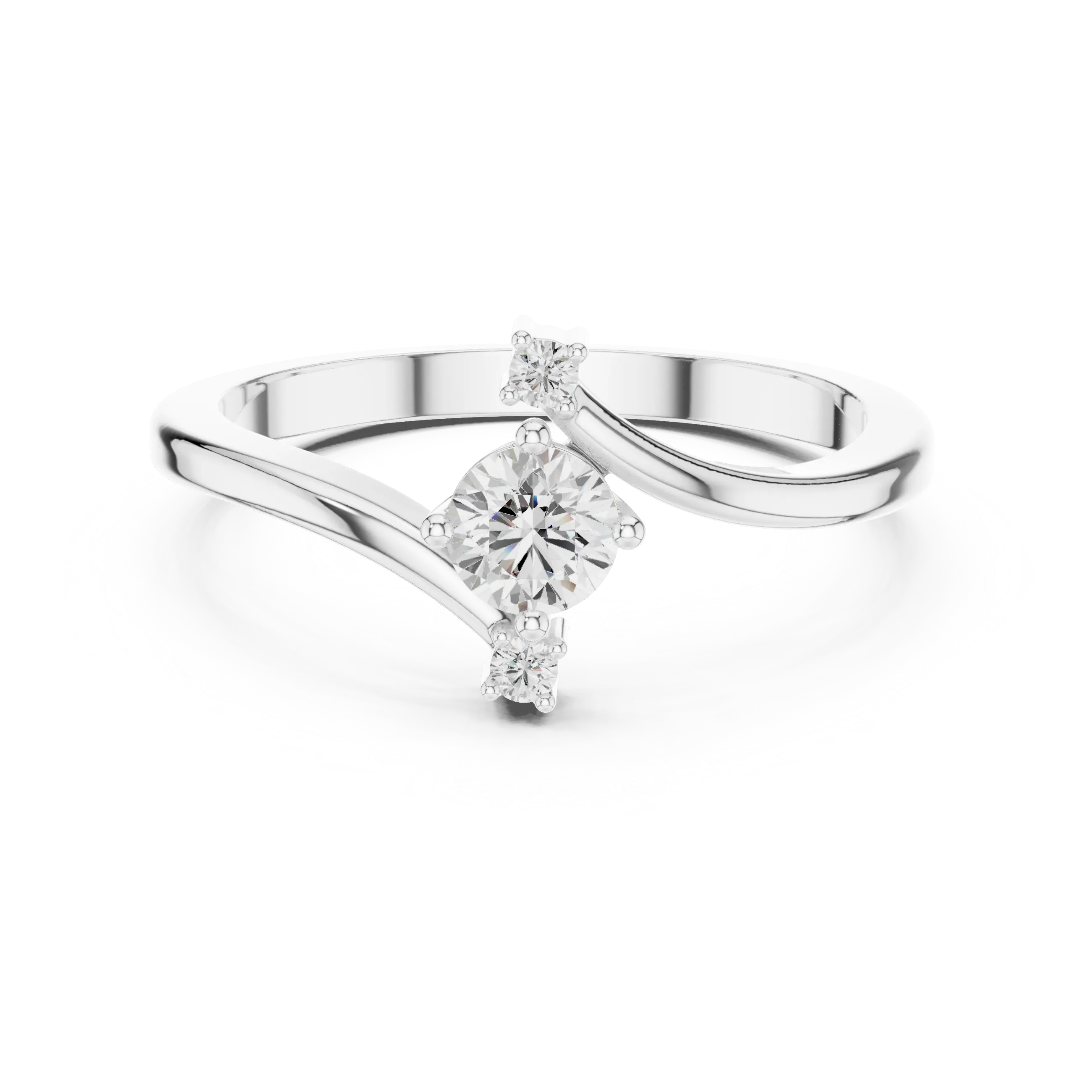 MJR0124 - Round Brilliant Bypass Ring with Vertical Accent Stones