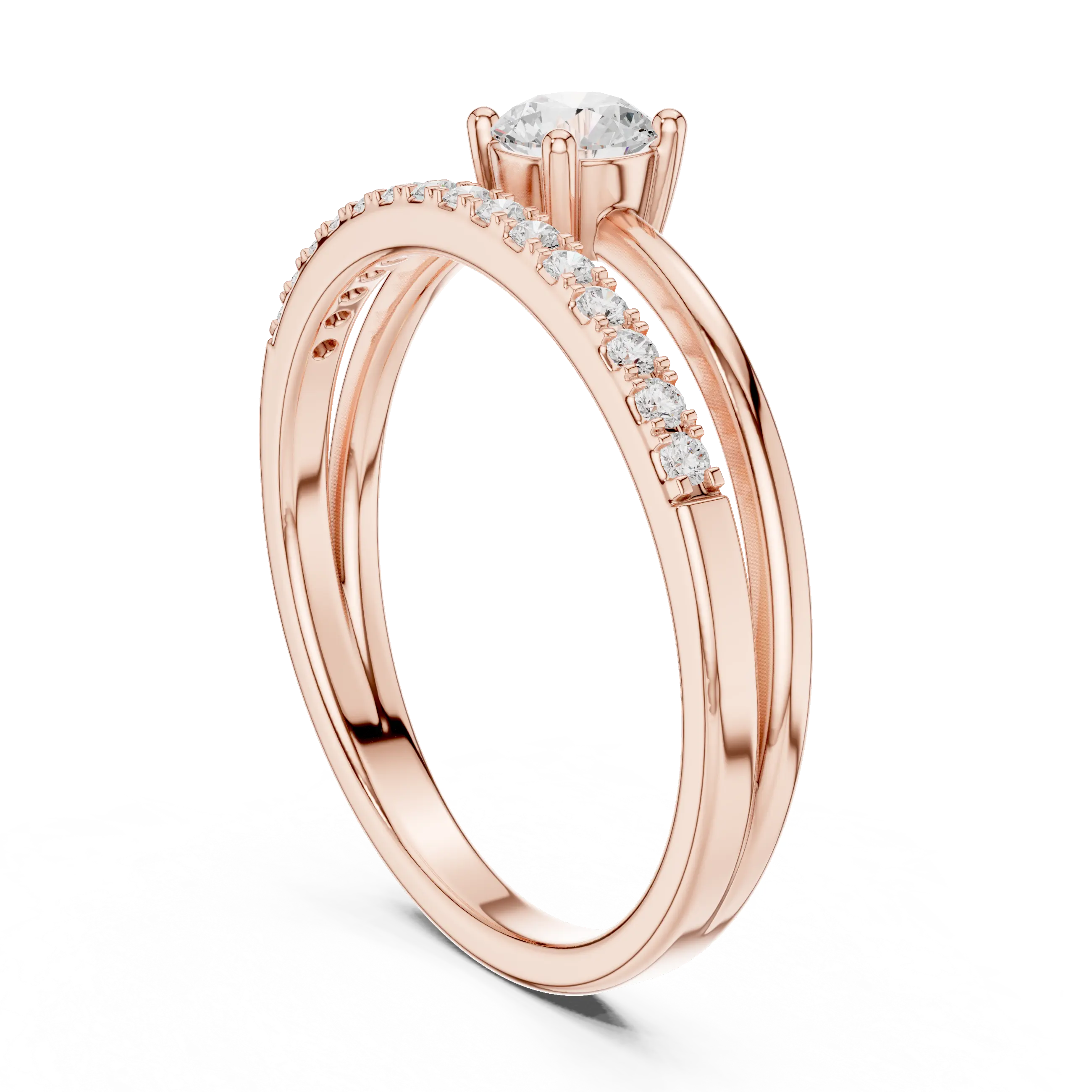 MJR0136 - Round Brilliant Solitaire Ring with Parallel Pavé Accent Band