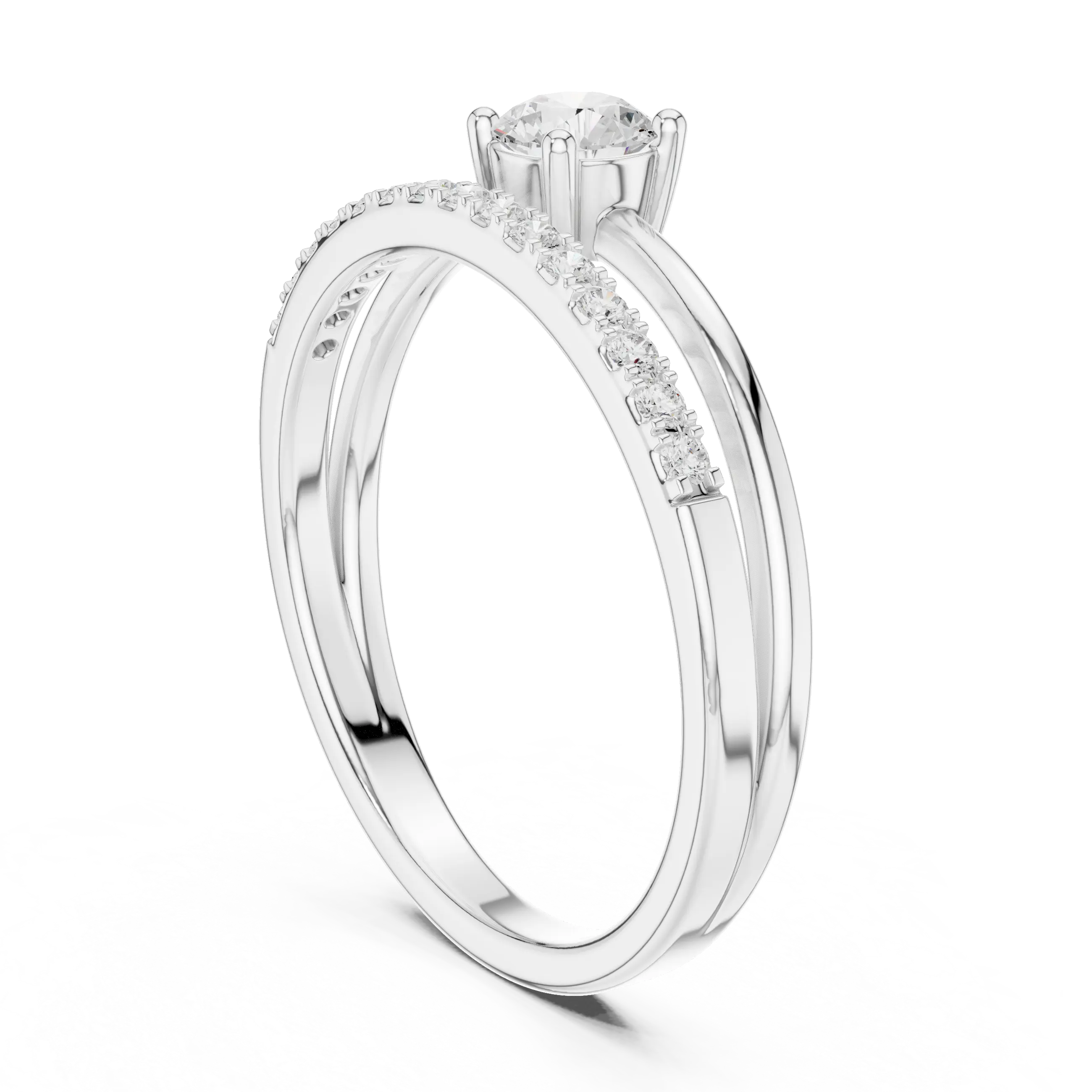 MJR0136 - Round Brilliant Solitaire Ring with Parallel Pavé Accent Band
