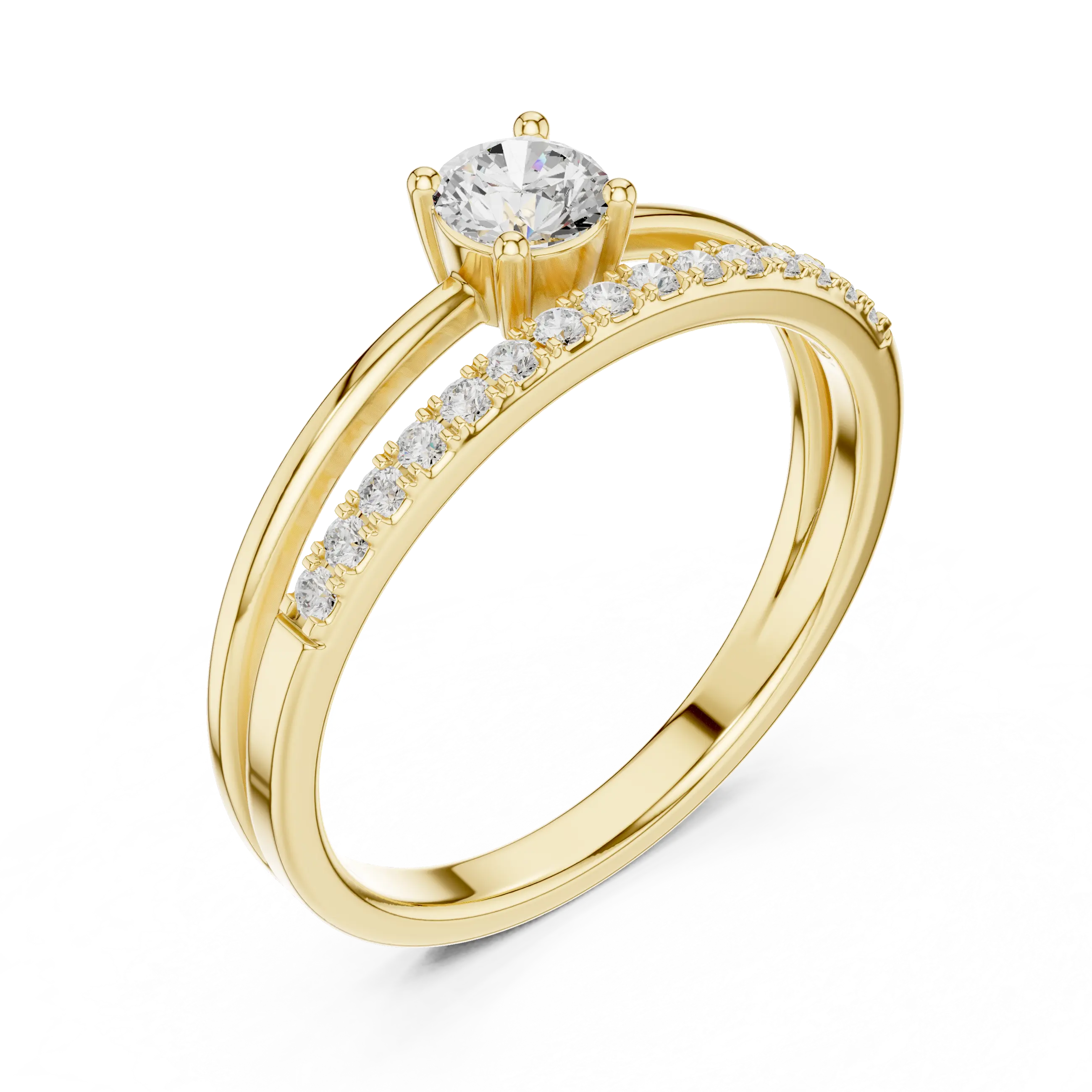 MJR0136 - Round Brilliant Solitaire Ring with Parallel Pavé Accent Band