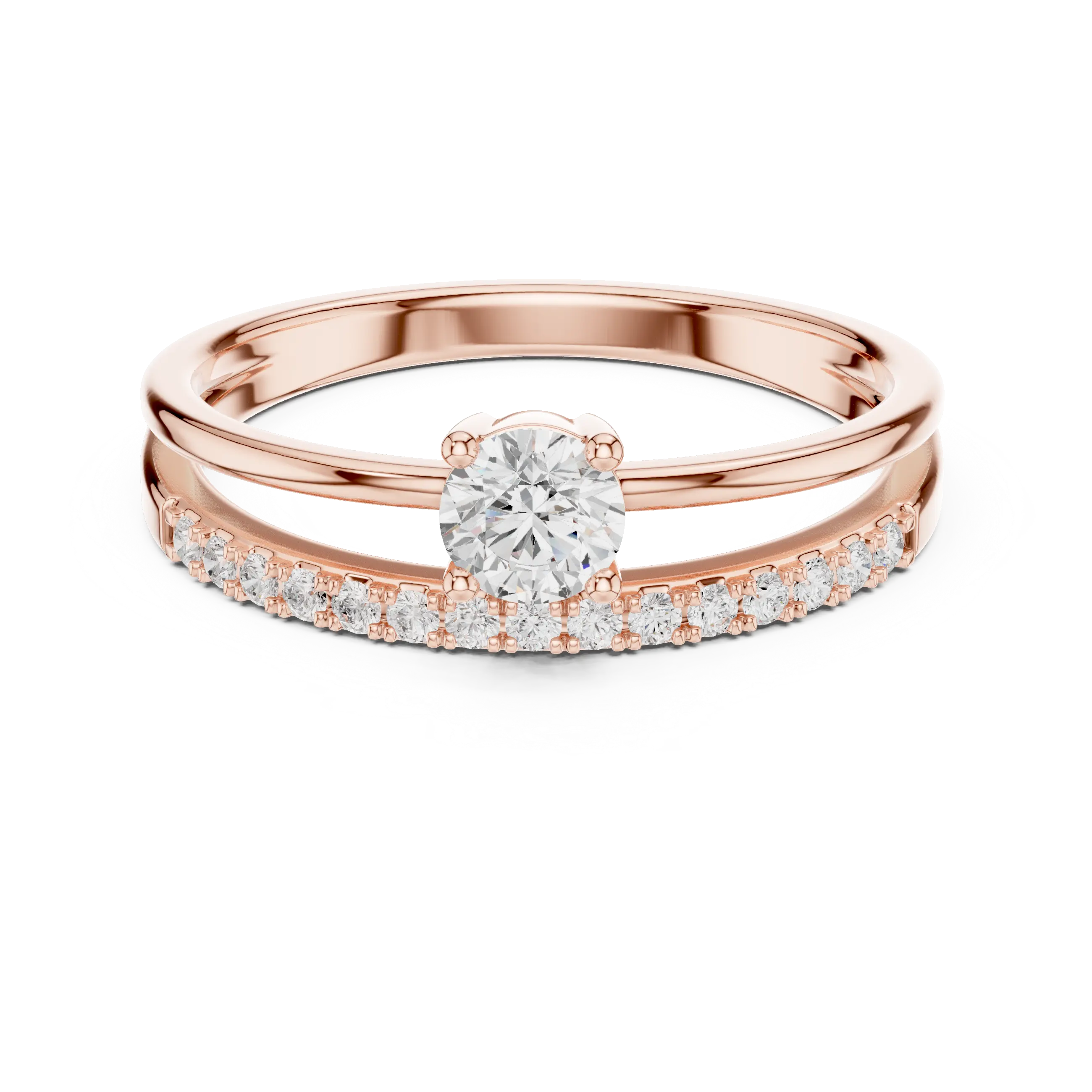 MJR0136 - Round Brilliant Solitaire Ring with Parallel Pavé Accent Band