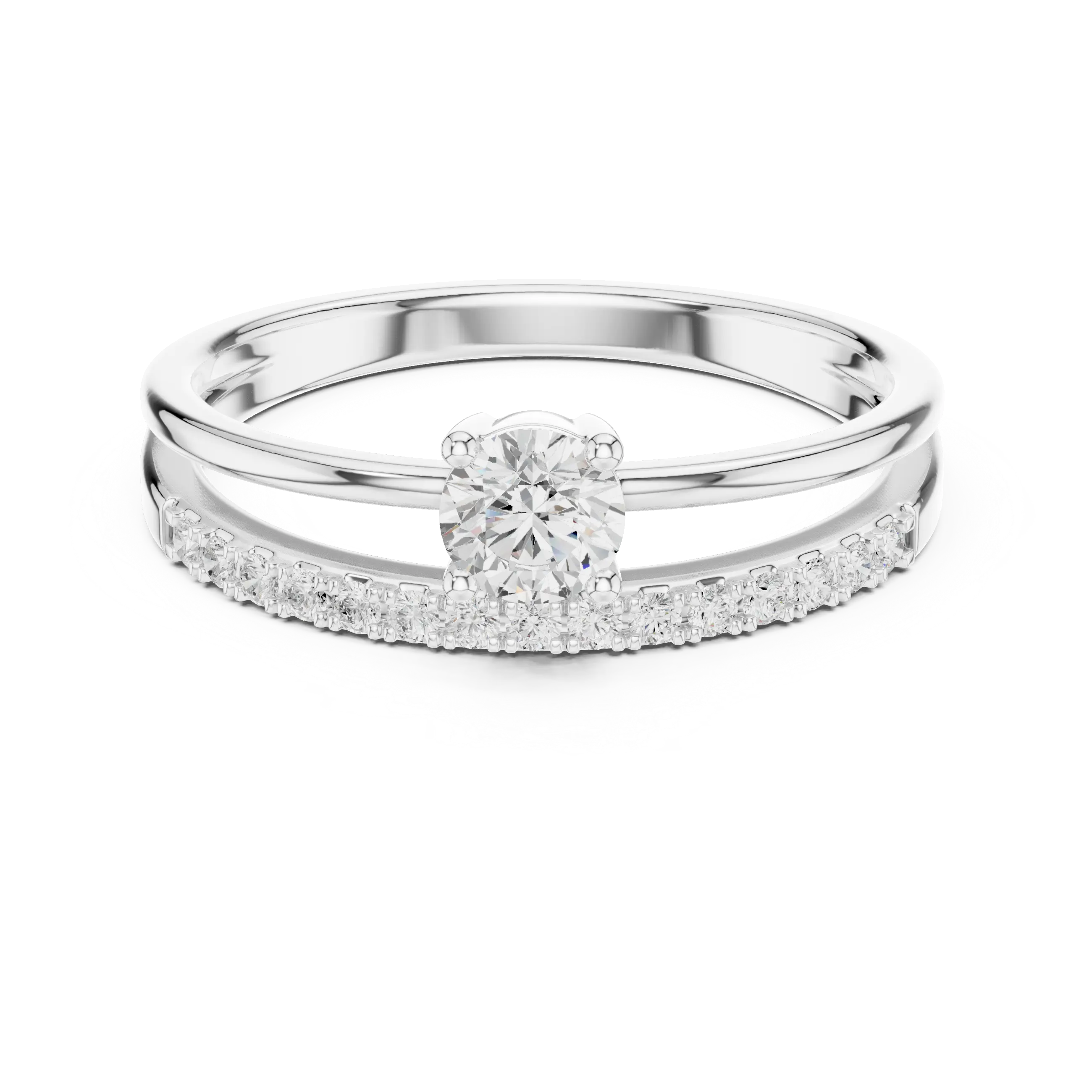 MJR0136 - Round Brilliant Solitaire Ring with Parallel Pavé Accent Band
