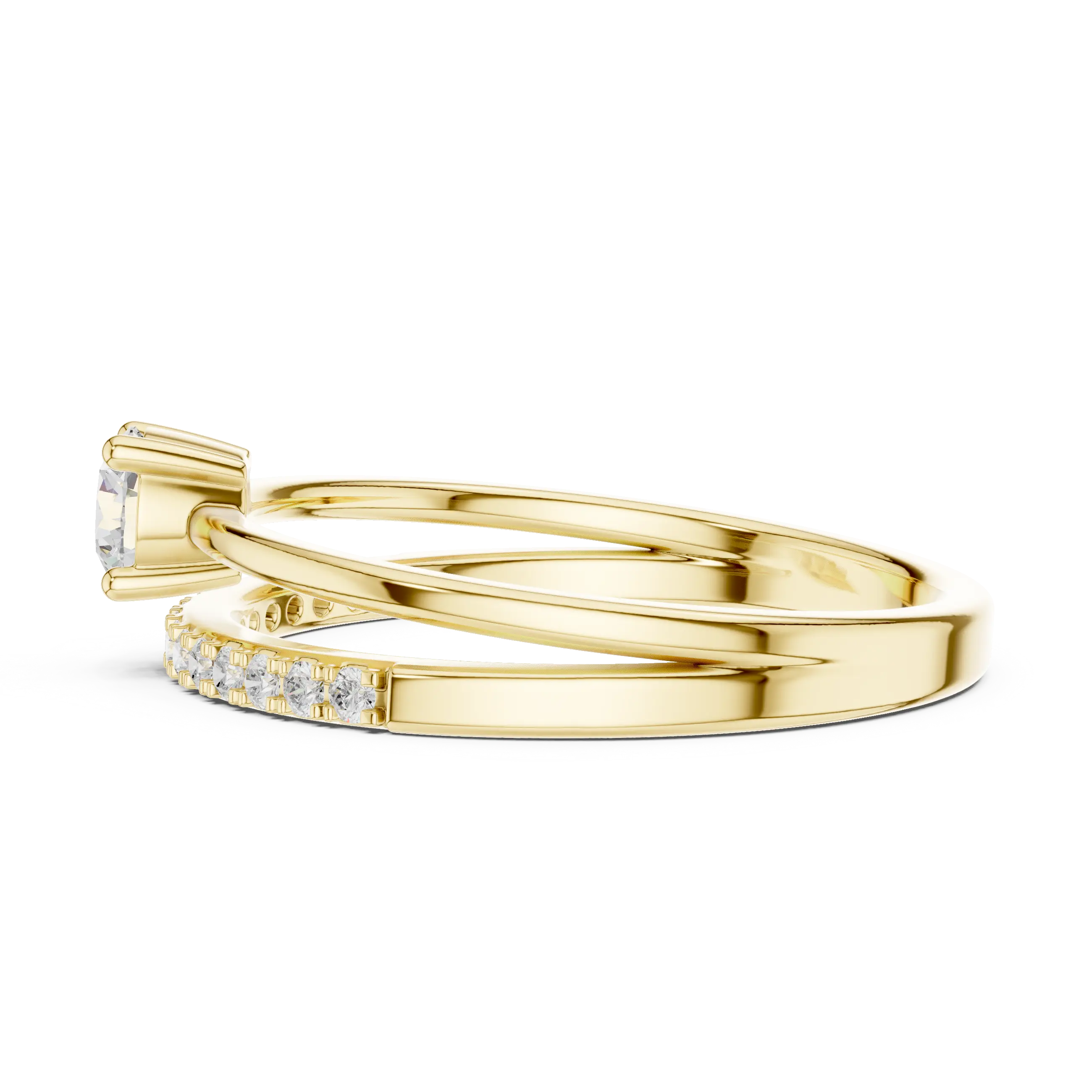 MJR0136 - Round Brilliant Solitaire Ring with Parallel Pavé Accent Band