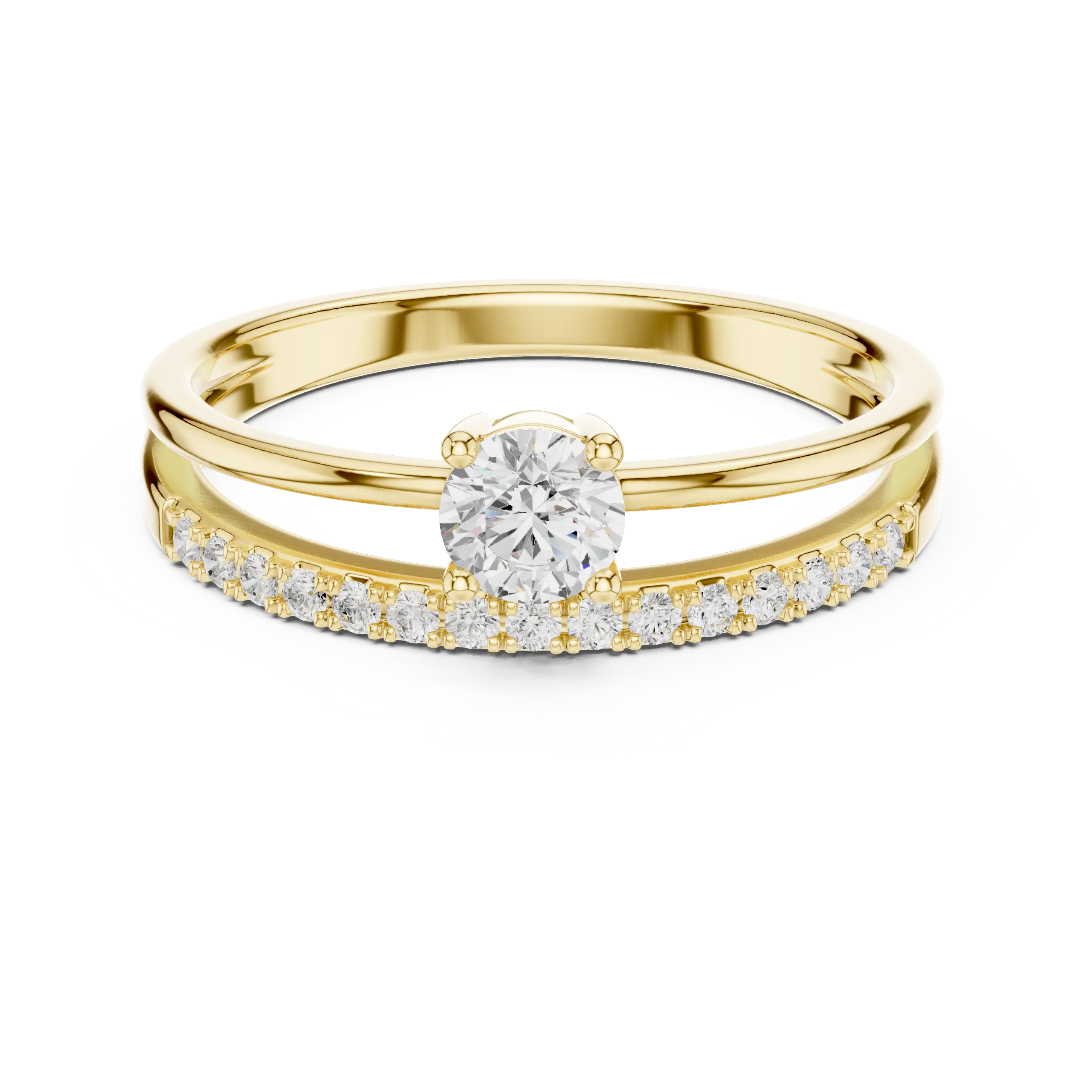MJR0136 - Round Brilliant Solitaire Ring with Parallel Pavé Accent Band