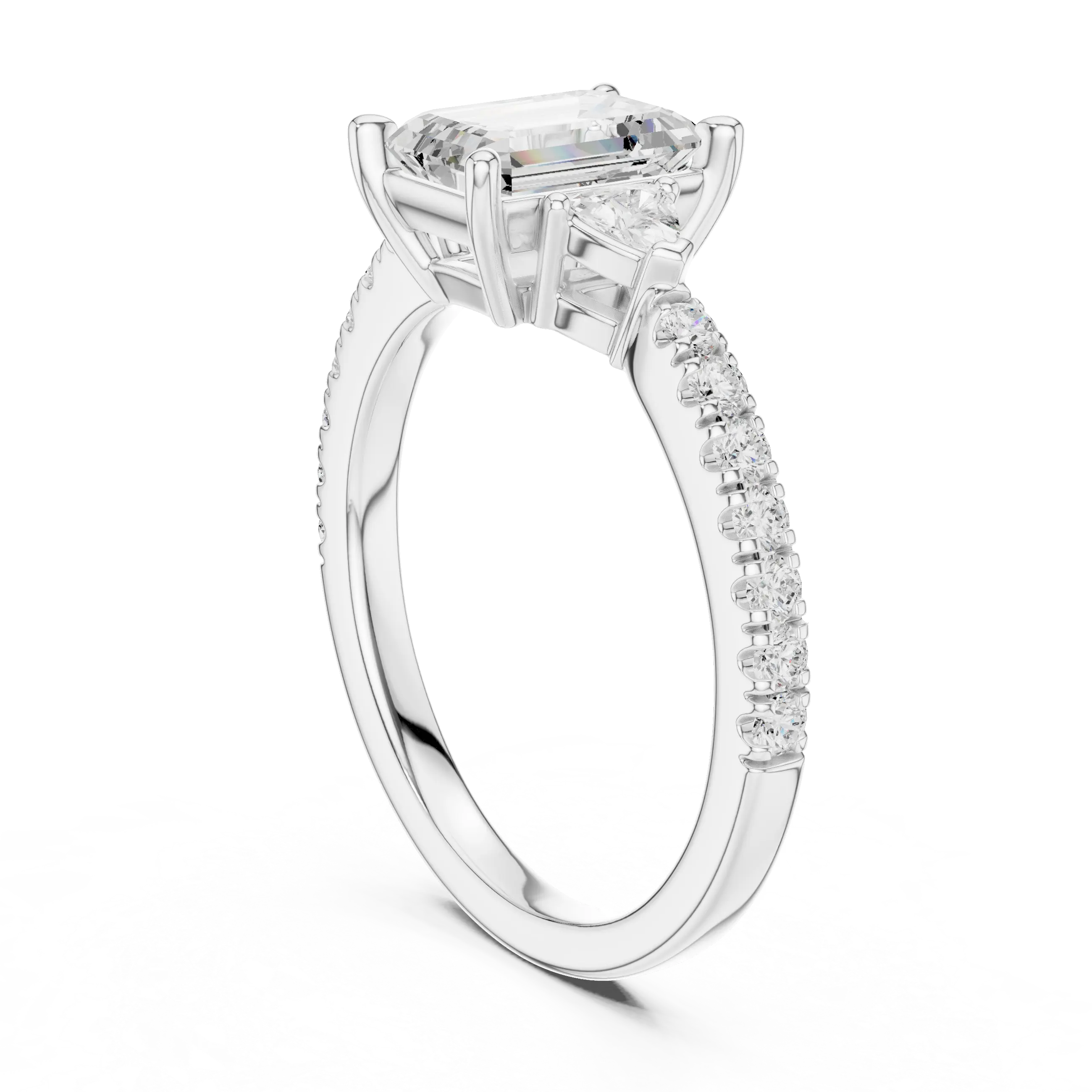 MJR0146- Elegant Emerald Cut Side-Flanked Brilliant Band