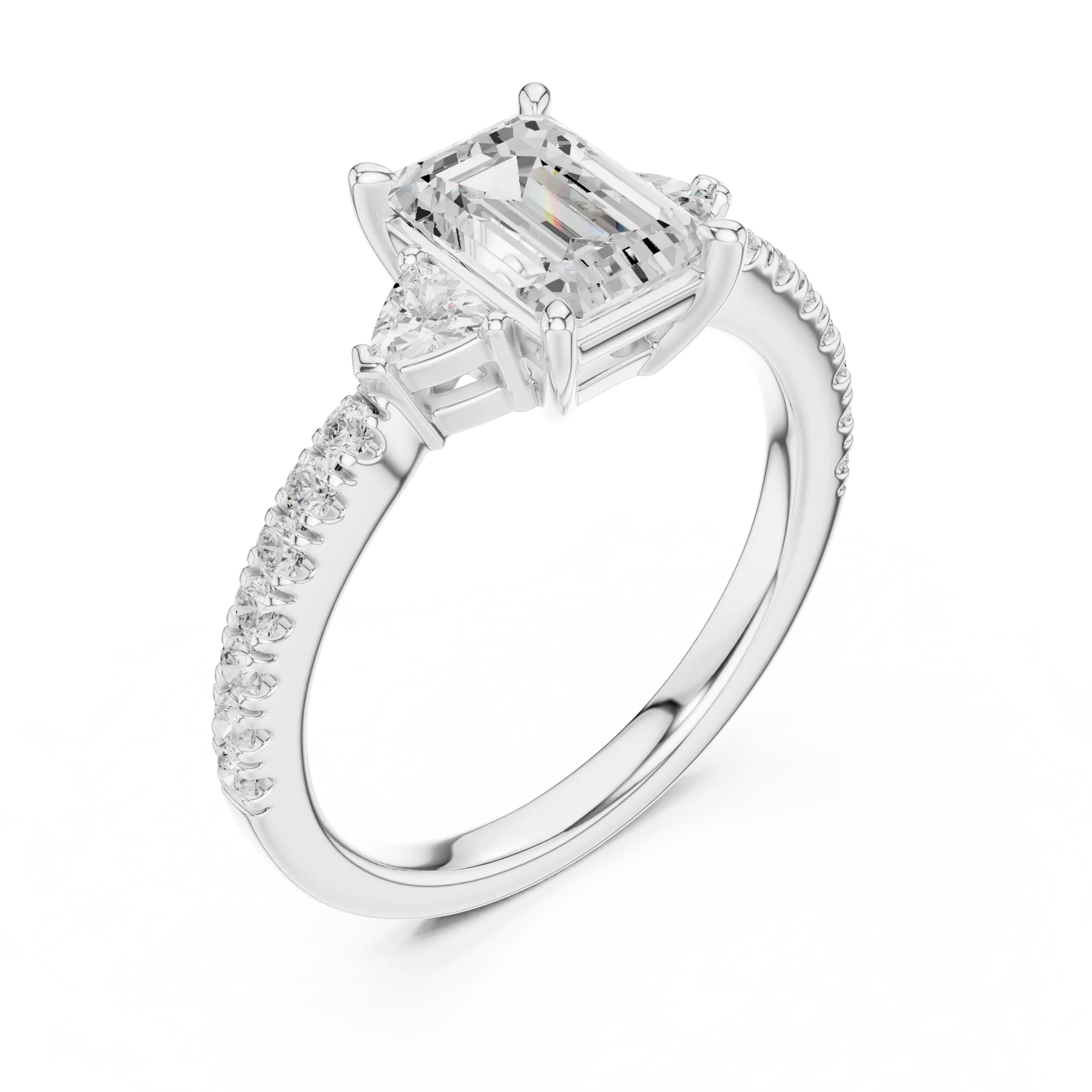 MJR0146- Elegant Emerald Cut Side-Flanked Brilliant Band