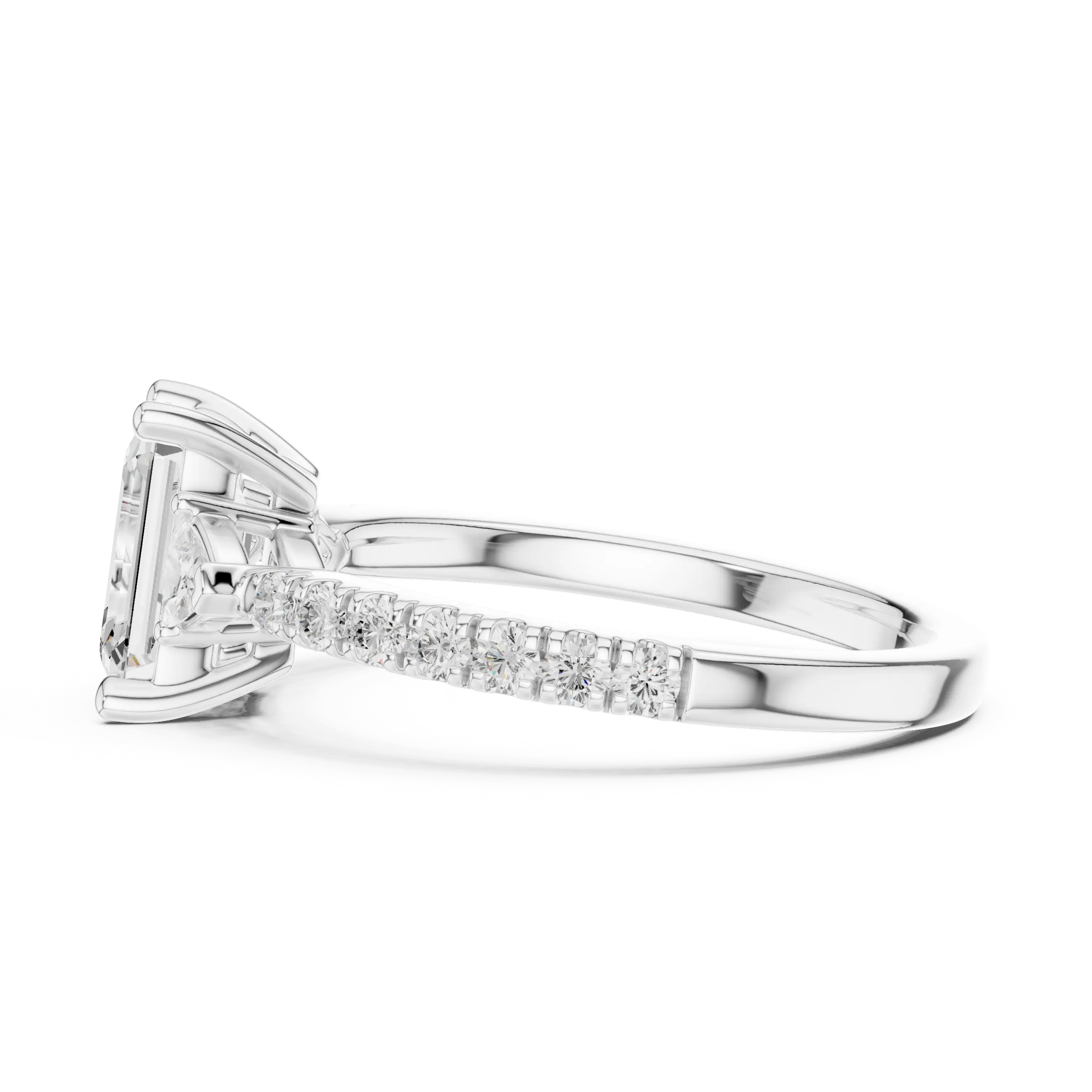MJR0146- Elegant Emerald Cut Side-Flanked Brilliant Band