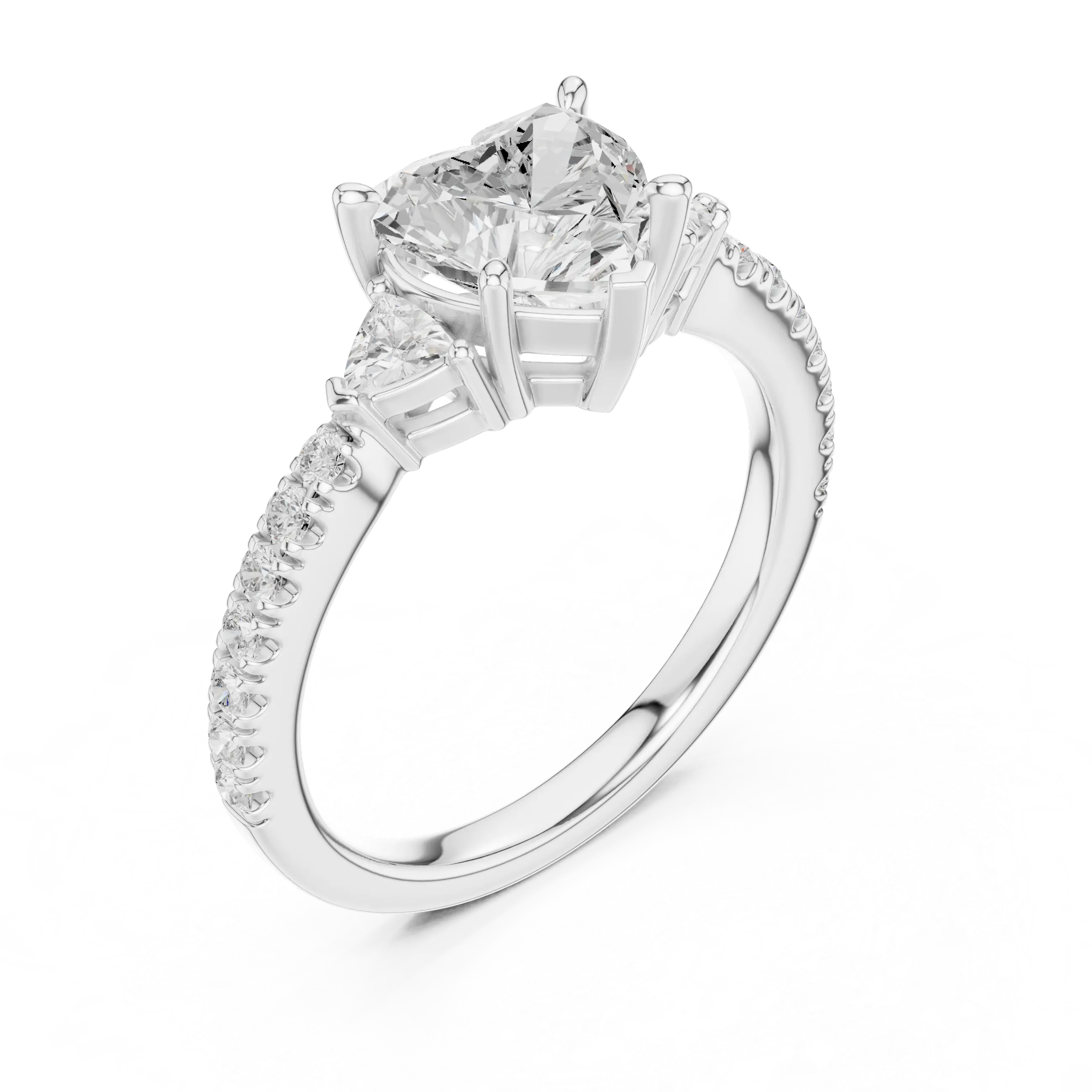 MJR0139 - Heart Cut Three Stone Ring with Pavé Accent Band