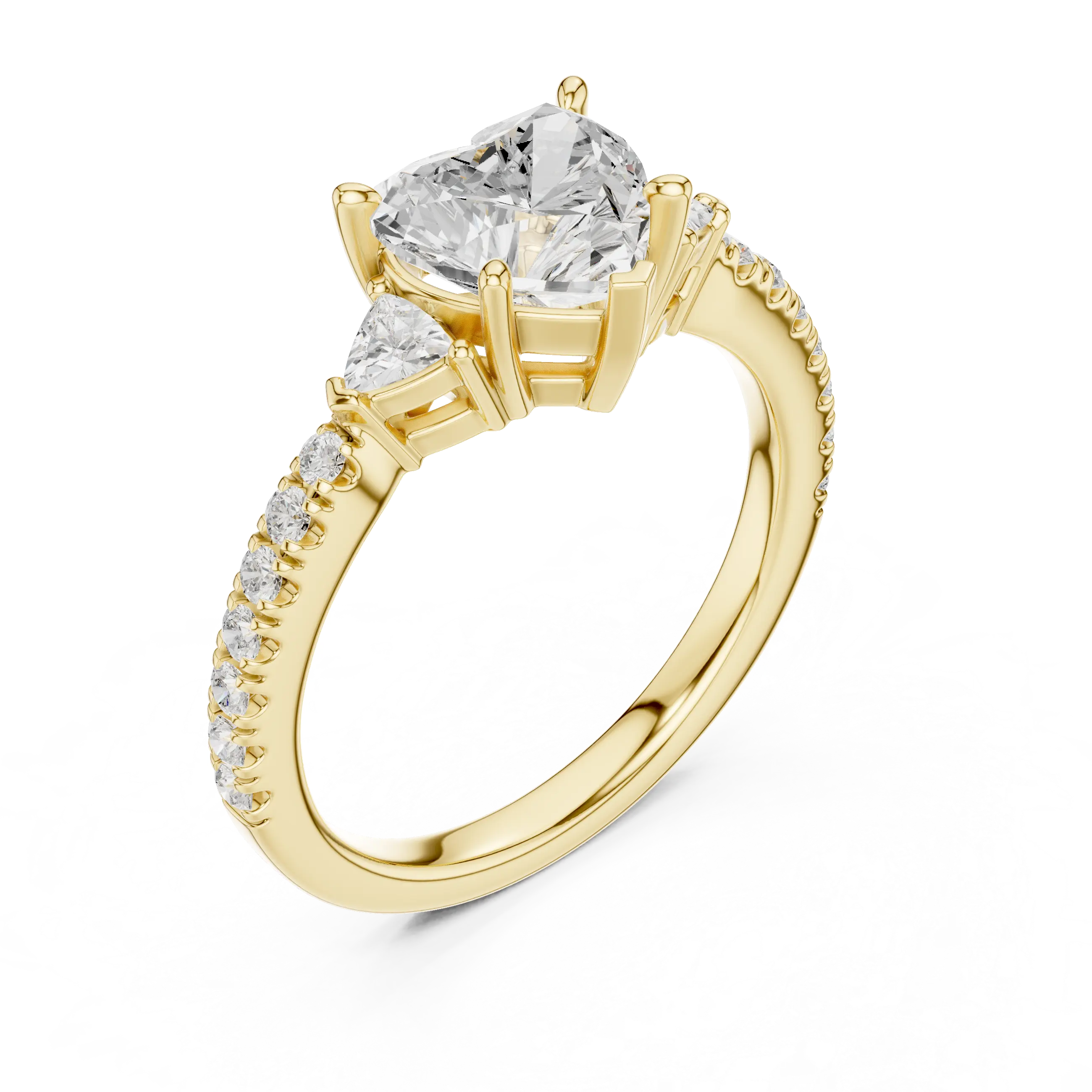 MJR0139 - Heart Cut Three Stone Ring with Pavé Accent Band