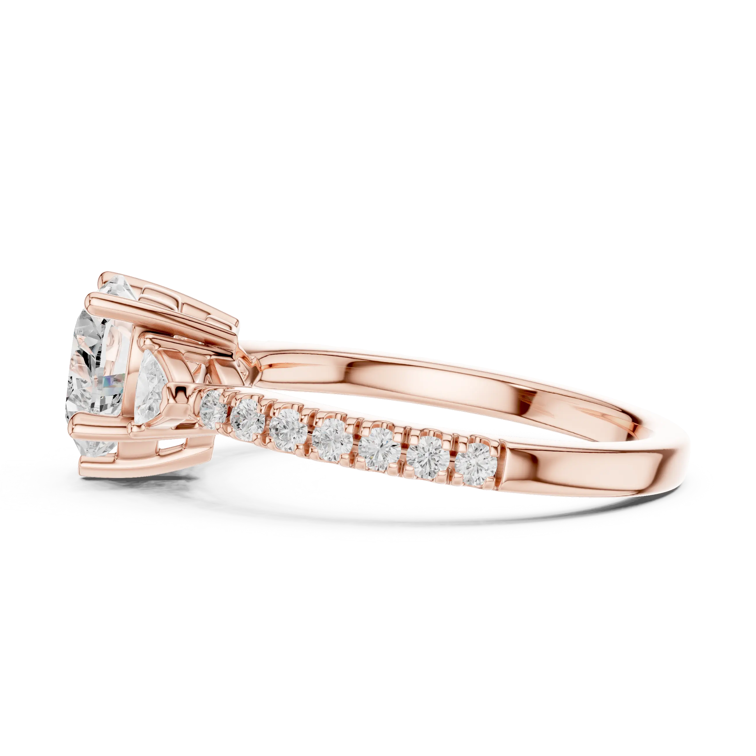 MJR0139 - Heart Cut Three Stone Ring with Pavé Accent Band
