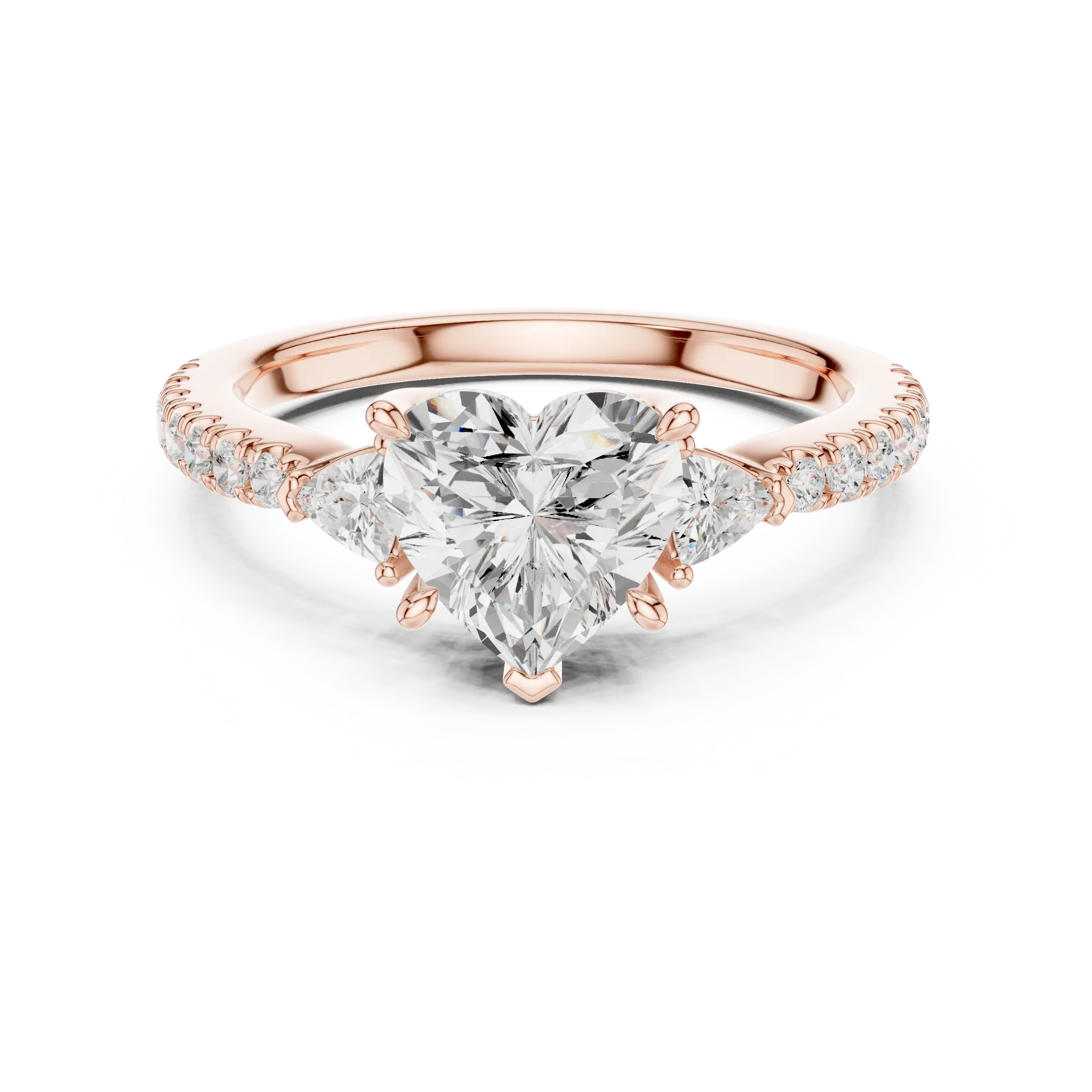 MJR0139 - Heart Cut Three Stone Ring with Pavé Accent Band
