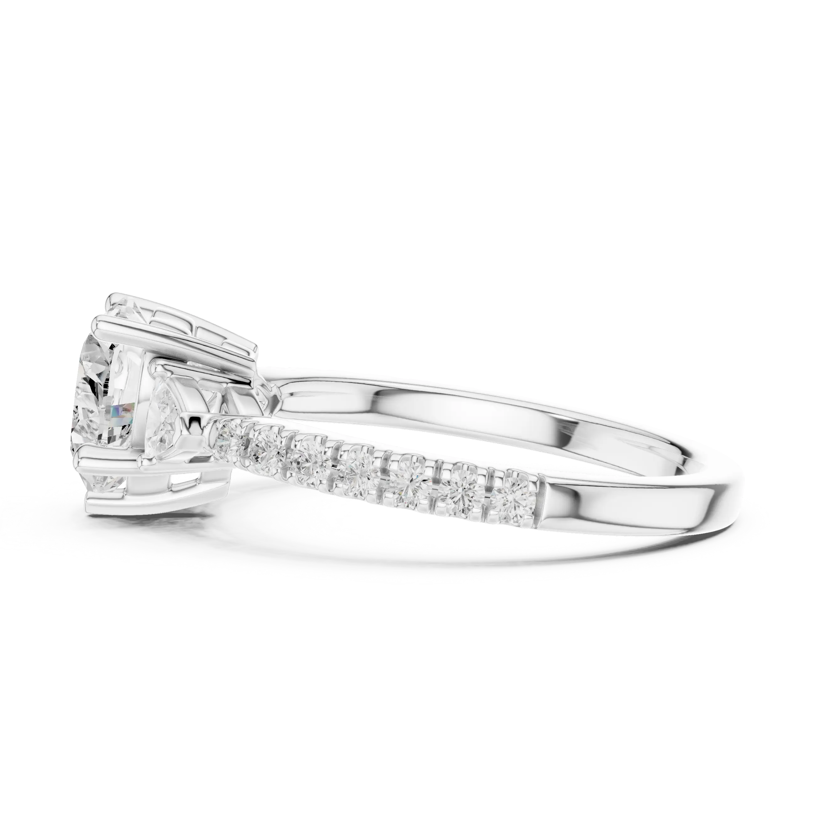 MJR0139 - Heart Cut Three Stone Ring with Pavé Accent Band