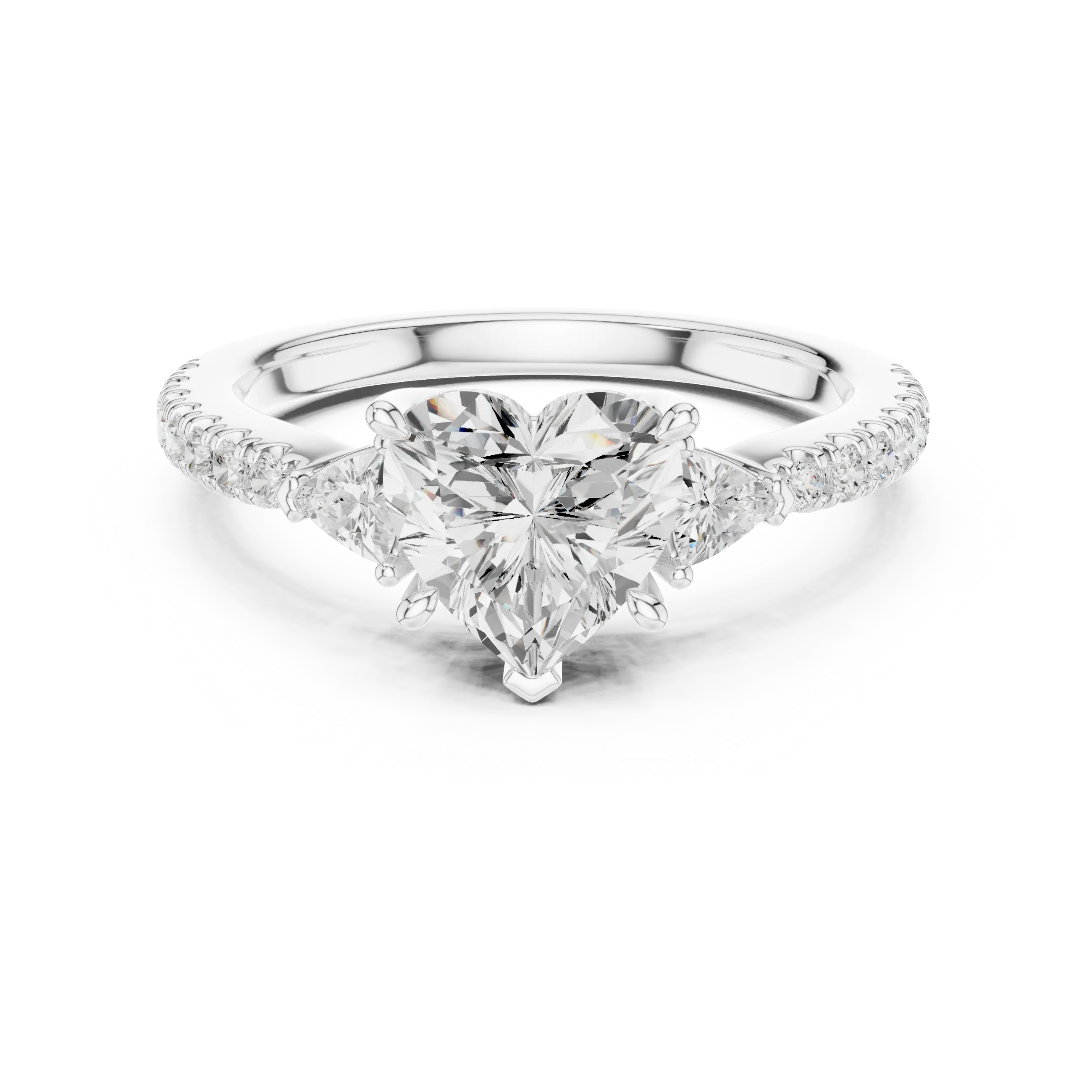 MJR0139 - Heart Cut Three Stone Ring with Pavé Accent Band