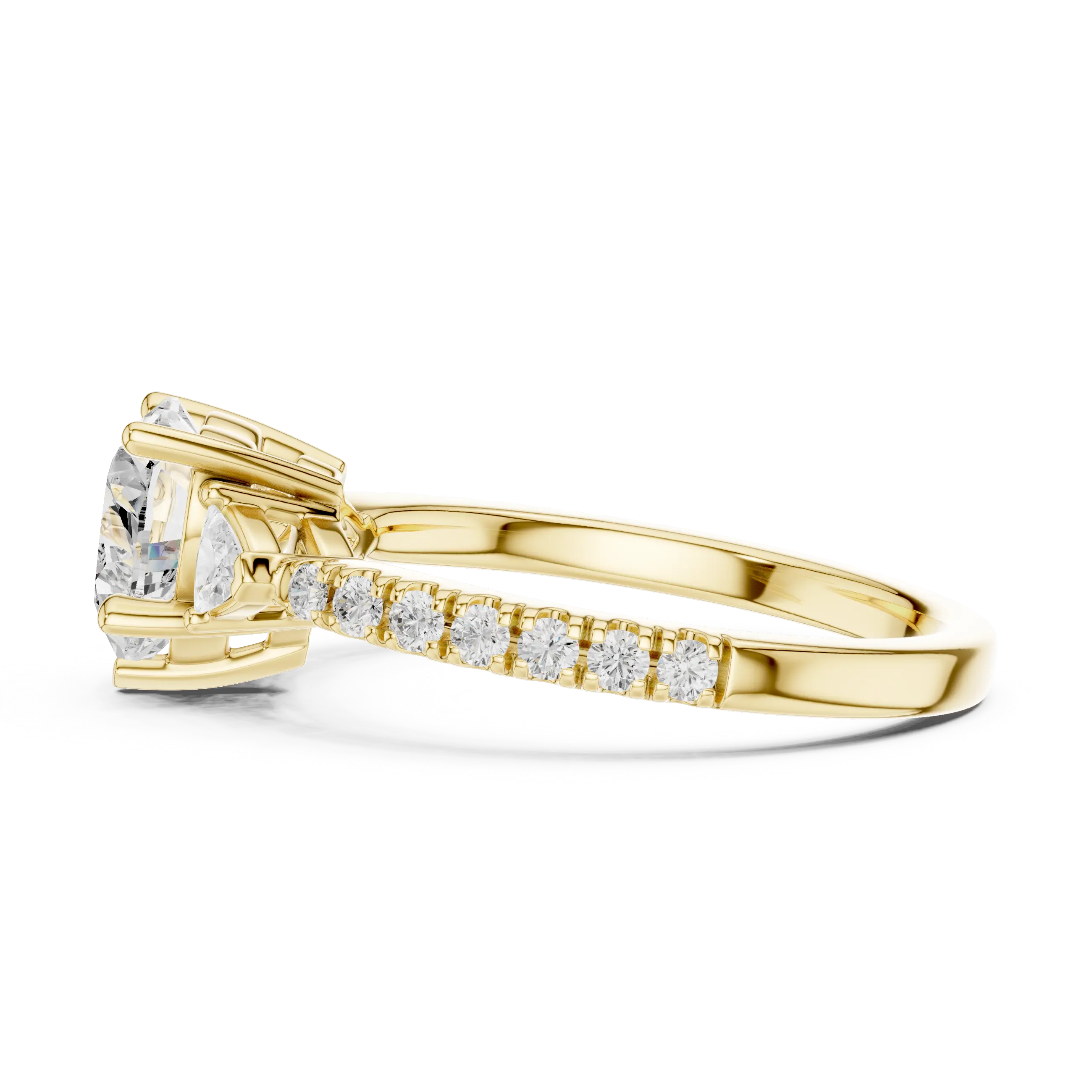 MJR0139 - Heart Cut Three Stone Ring with Pavé Accent Band