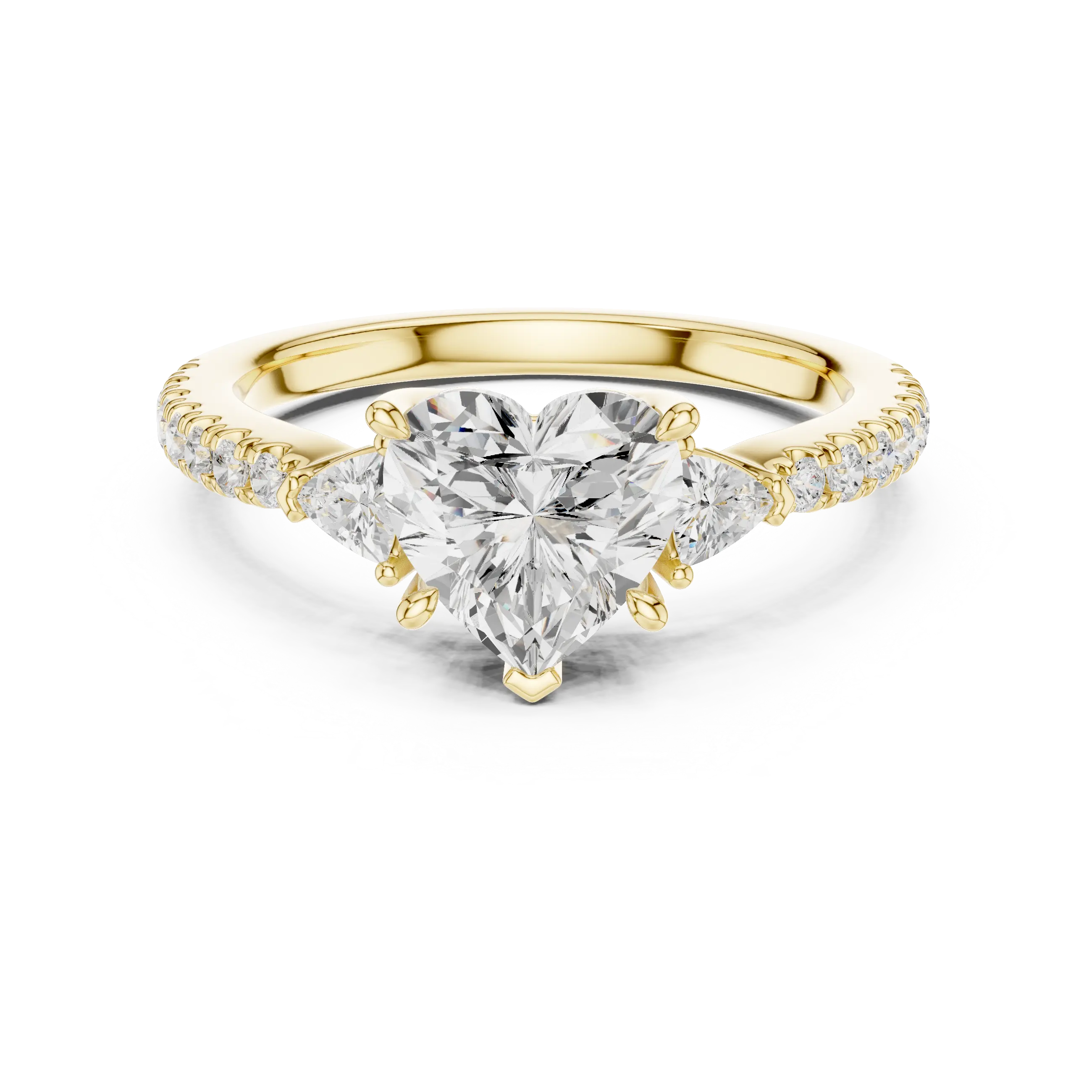 MJR0139 - Heart Cut Three Stone Ring with Pavé Accent Band